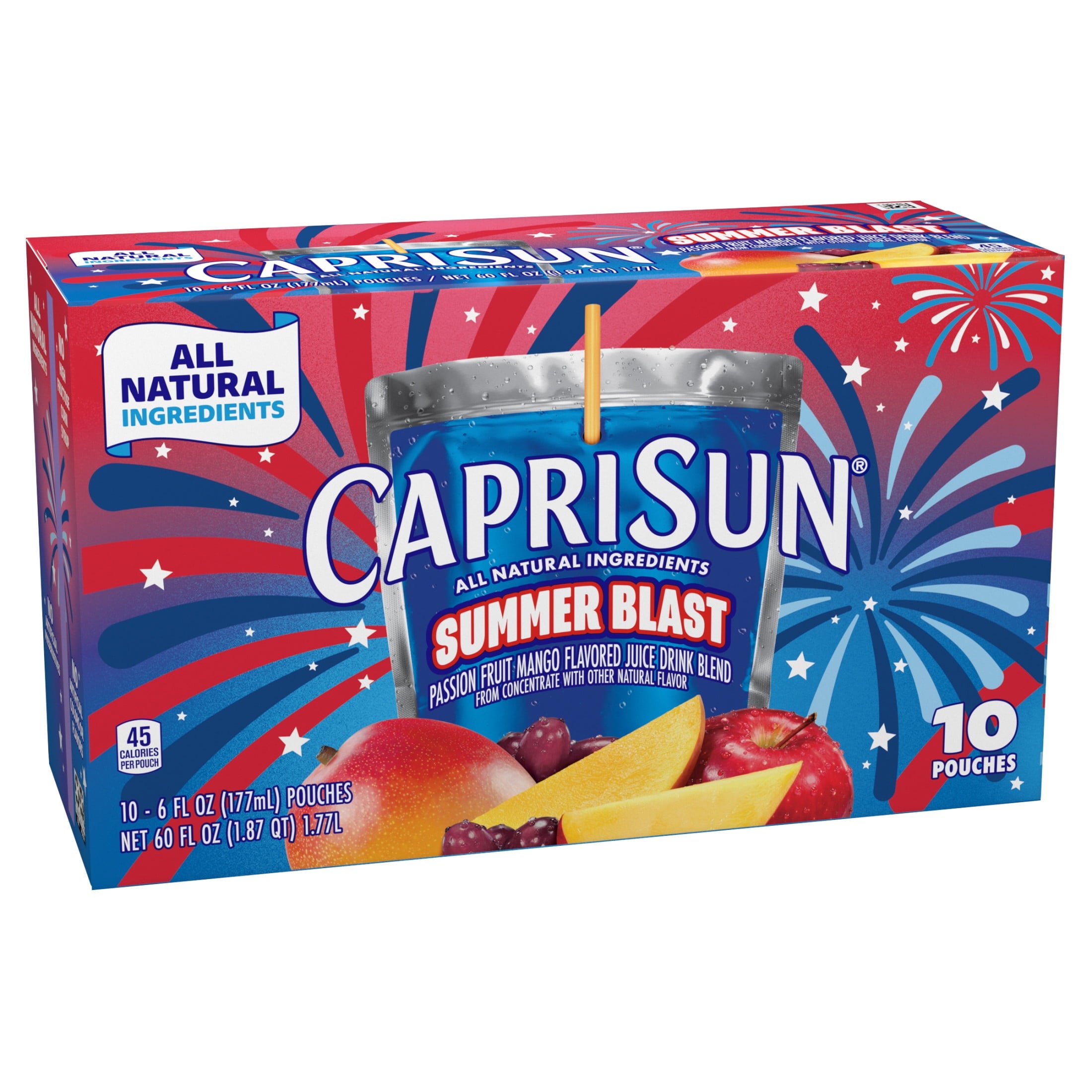 Capri Sun Summer Blast Passion Fruit Mango Flavored Juice Drink Blend 10 Count 6 fl oz Pouches