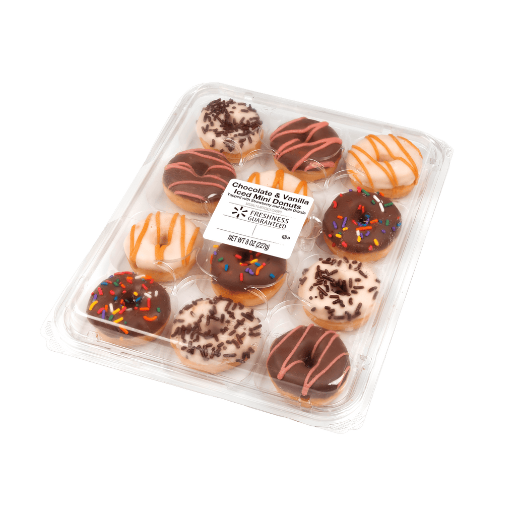 Vanilla and Chocolate Iced Mini Donuts 8 Oz 12 Count Freshness Guaranteed