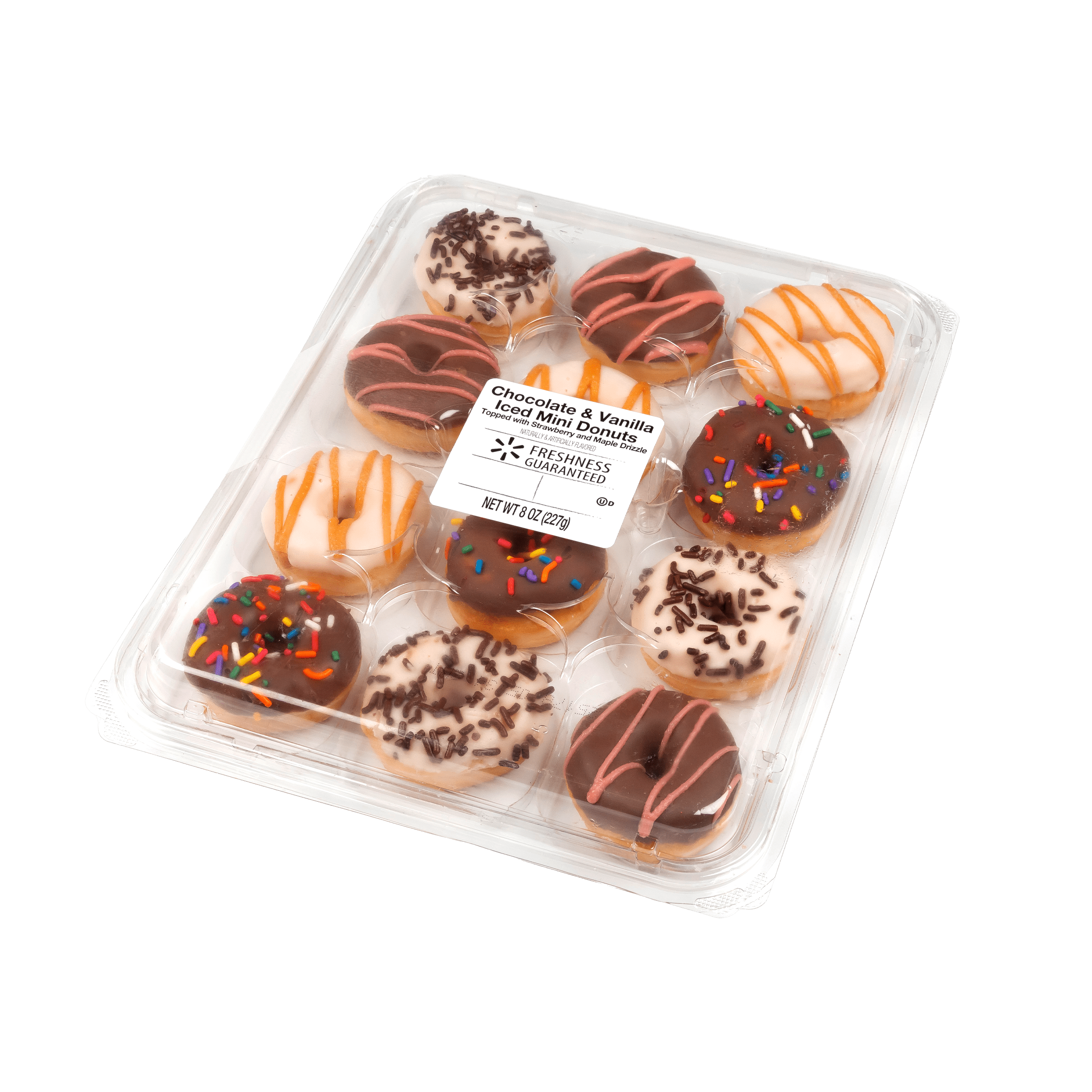 Vanilla and Chocolate Iced Mini Donuts 8 Oz 12 Count Freshness Guaranteed