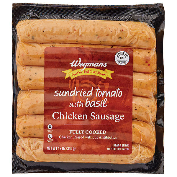 Wegmans Fully Cooked Sundried Tomato with Basil Chicken Sausage 12 Oz