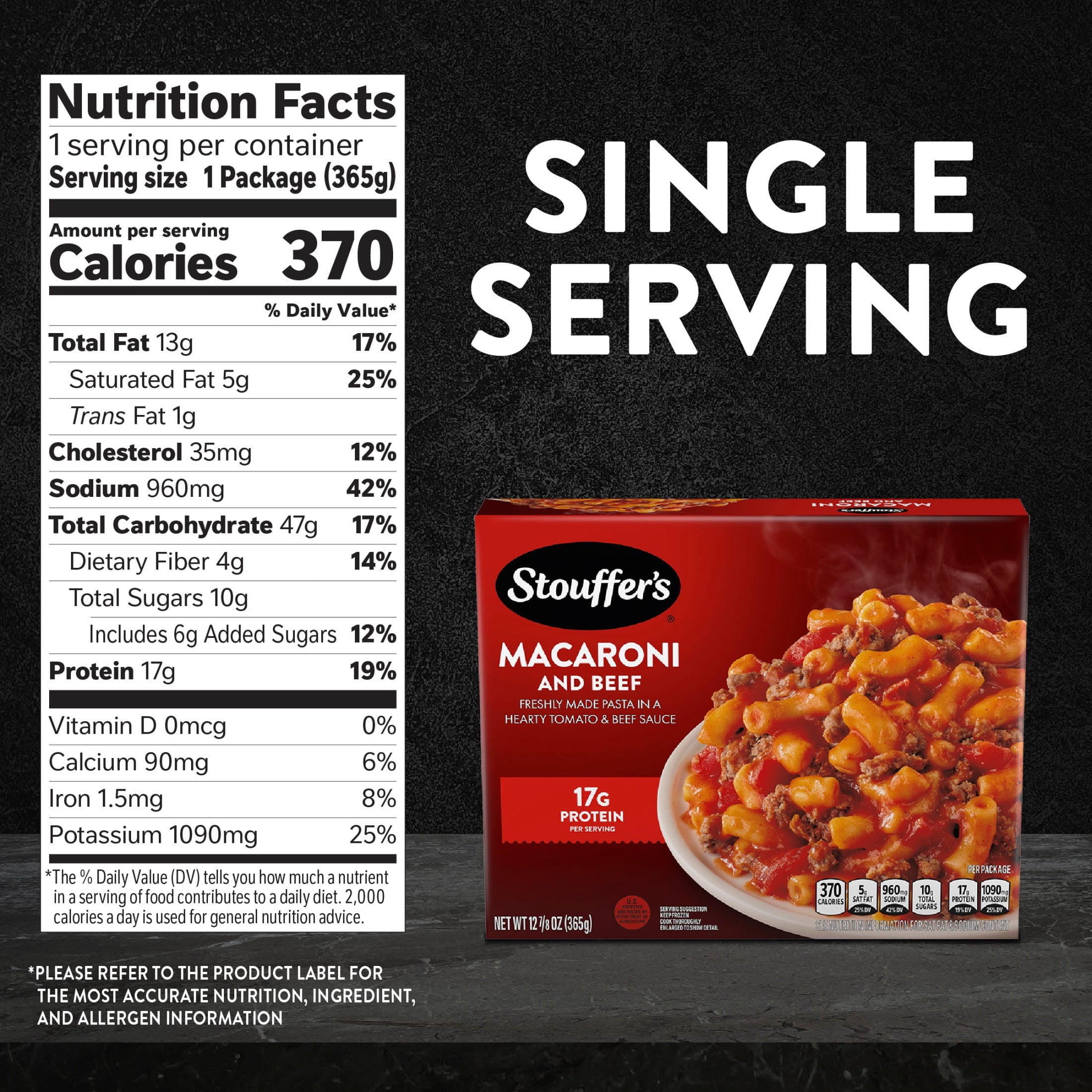 Stouffer's Macaroni and Beef Frozen Pasta Single Serve Meal 12.875 Oz