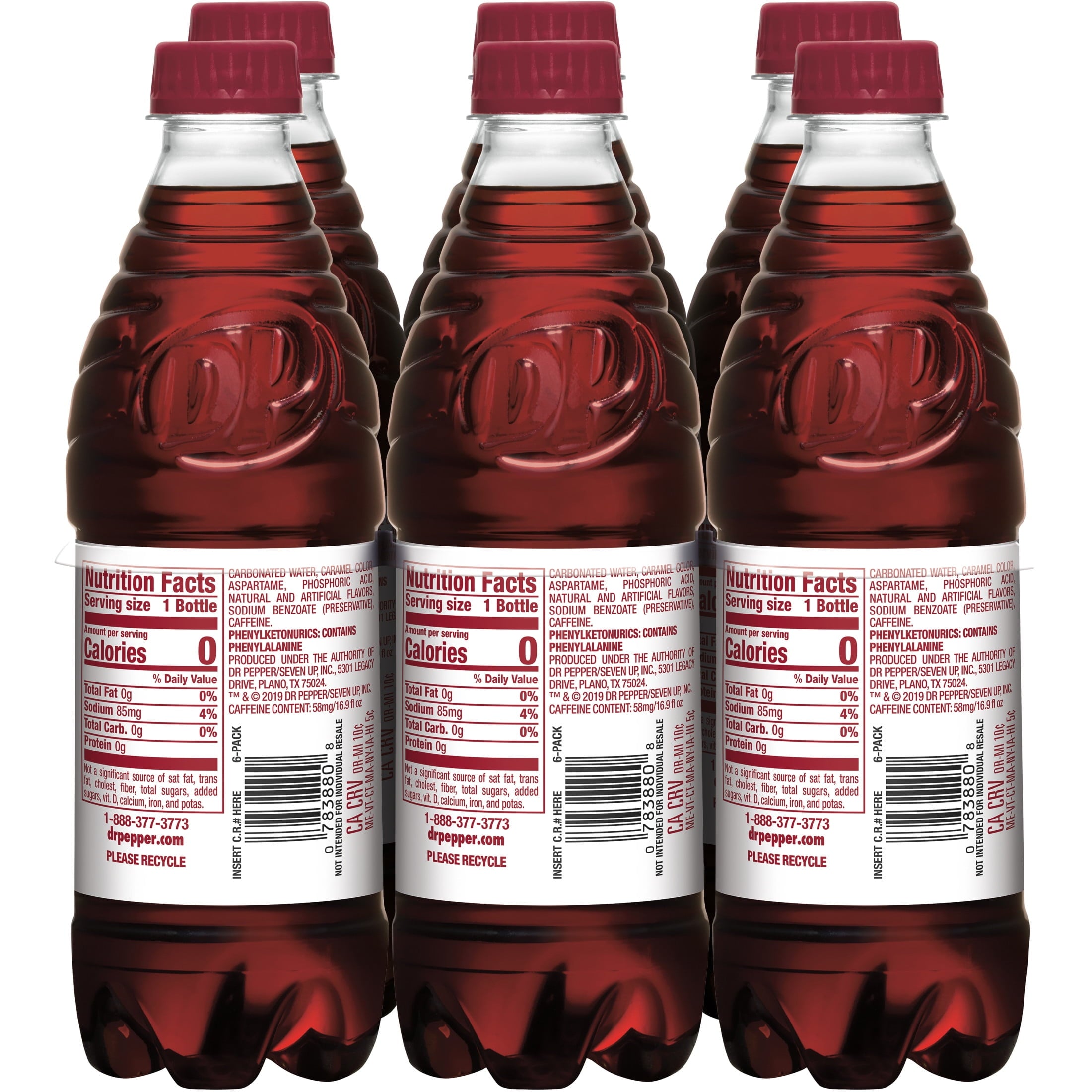 Diet Dr Pepper Soda Pop Bottles 16.9 Fl Oz 6 Pack