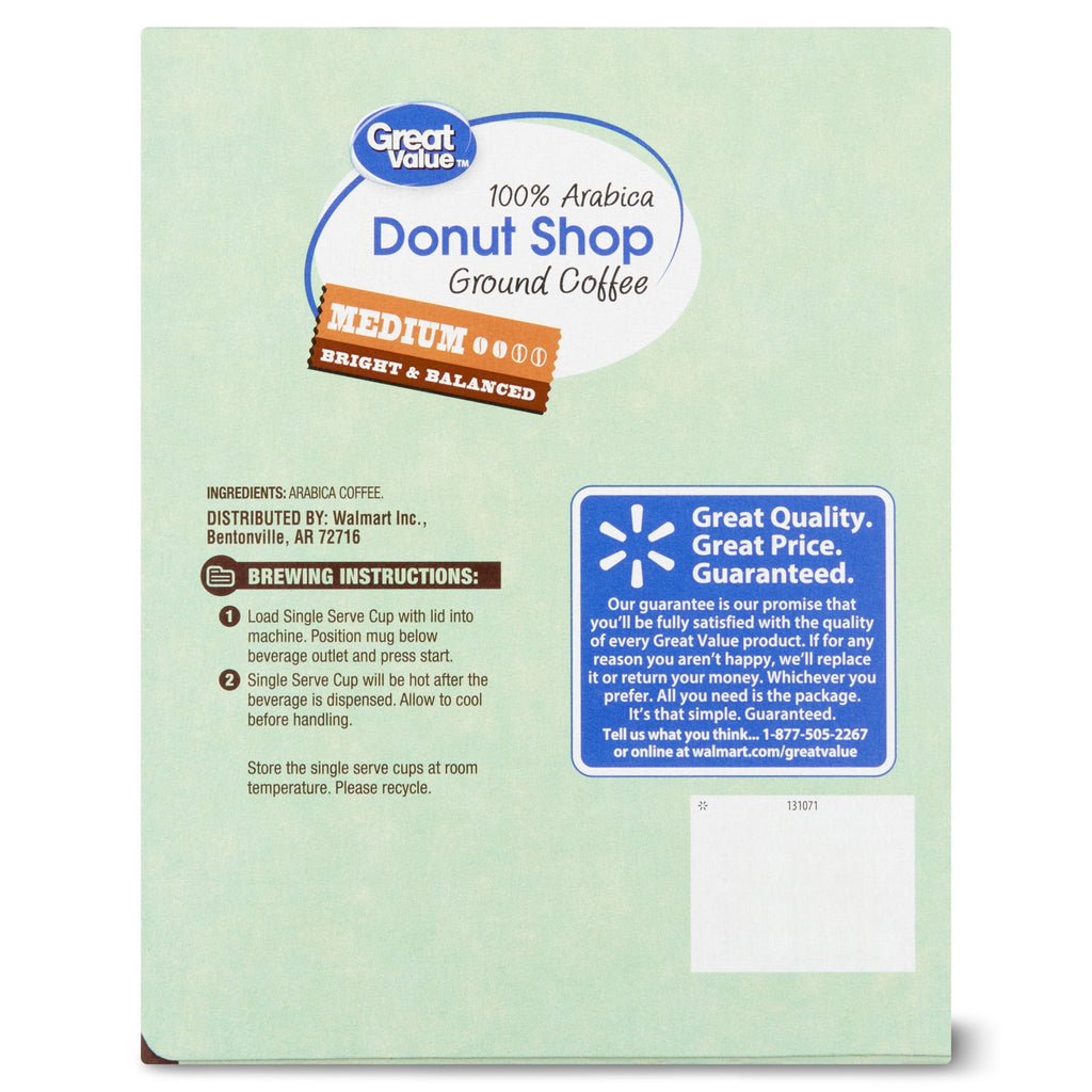 Great Value Donut Shop Naturally Caffeinated Medium Roast Ground Coffee Pods 48 Count