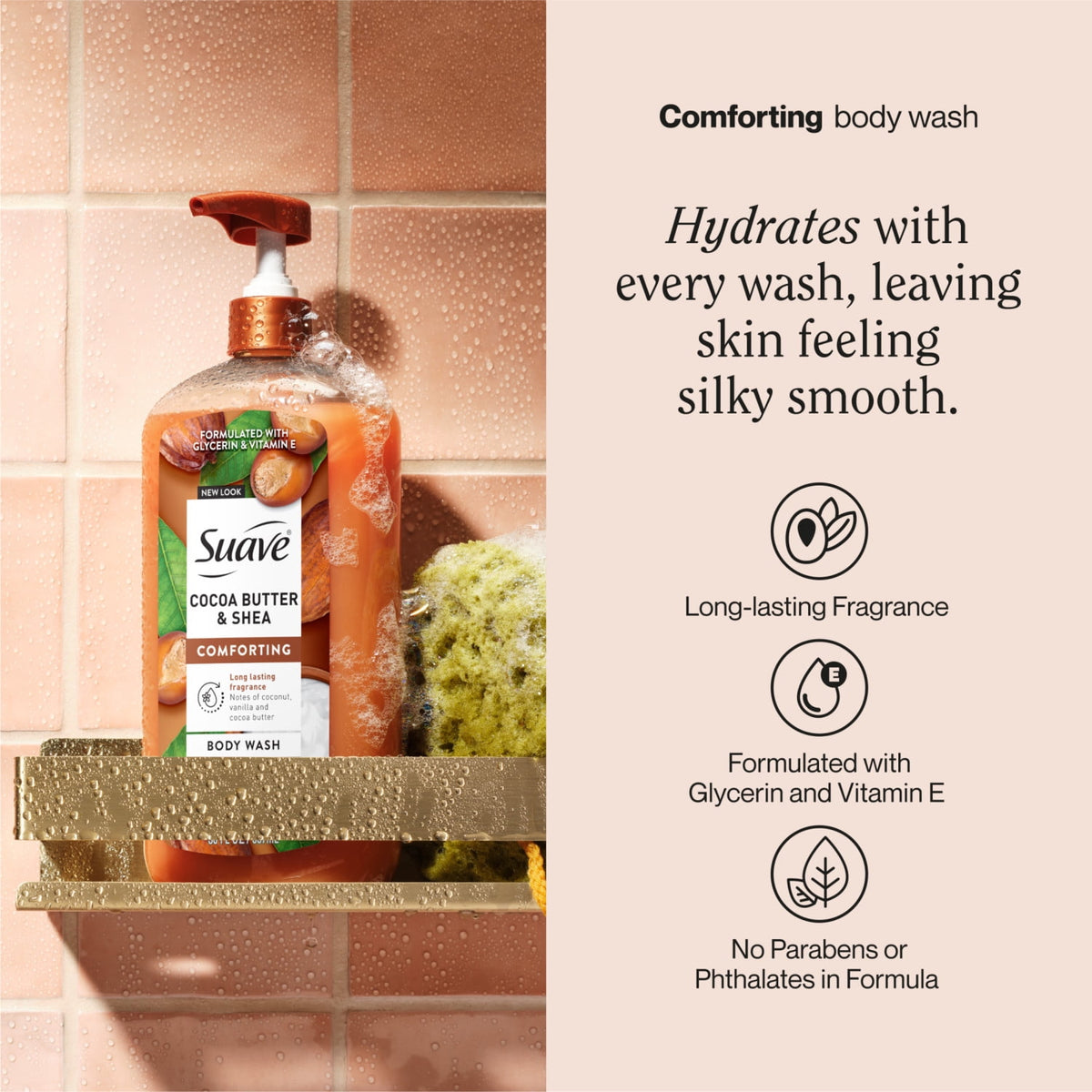 Suave Cocoa Butter & Shea Moisturizing Body Wash with Glycerin & Vitamin E 30 fl oz