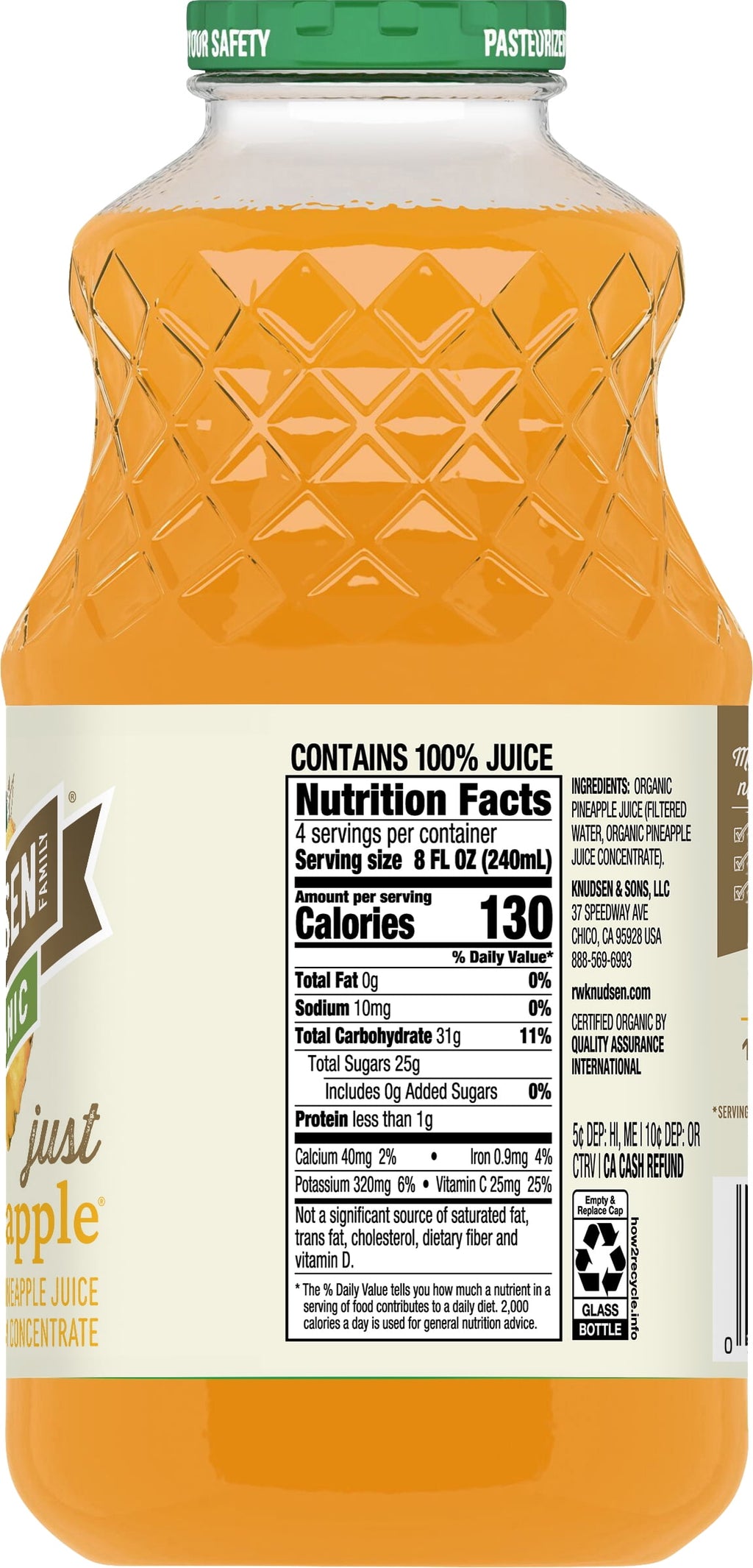 R.W. Knudsen Family Organic Pineapple Juice 32 fl oz Bottle