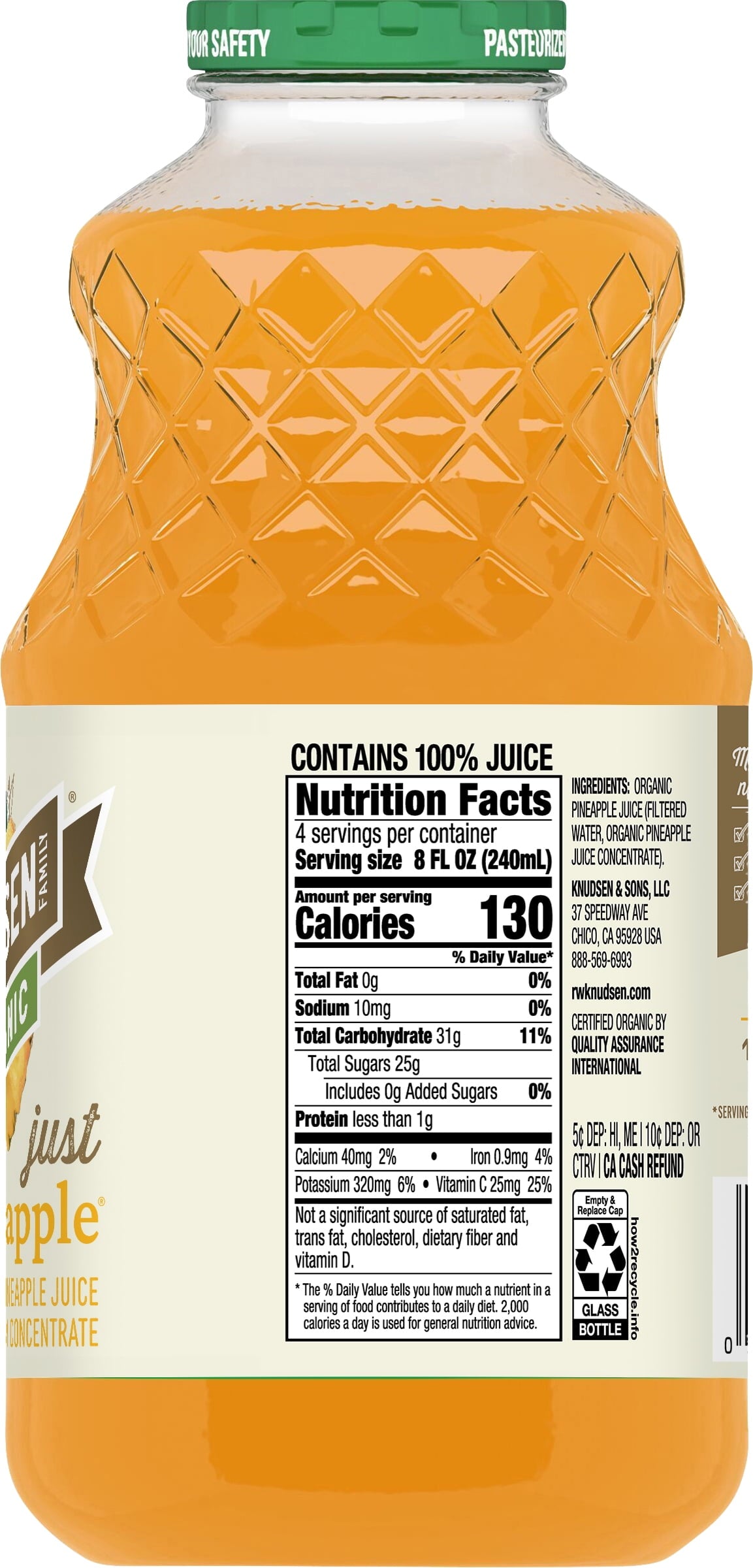 R.W. Knudsen Family Organic Pineapple Juice 32 fl oz Bottle