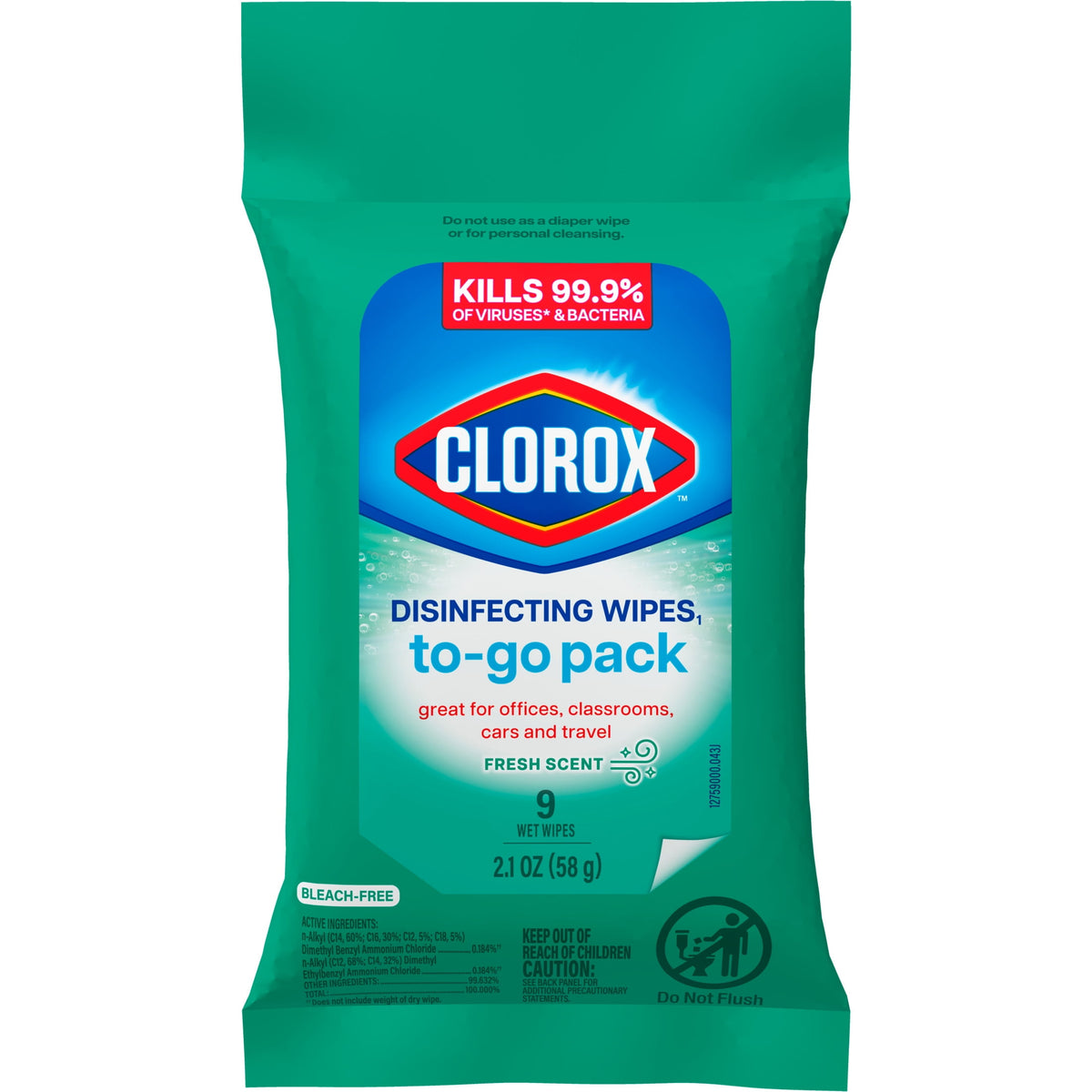 Clorox Disinfecting Cleaning Wipes To Go Pack Bleach Free Fresh Scent 9 Count