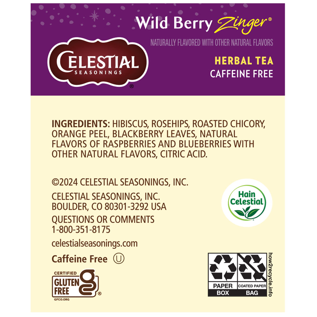 Celestial Seasonings Wild Berry Zinger Caffeine-Free Herbal Tea Bags 1.6 oz 20 Count