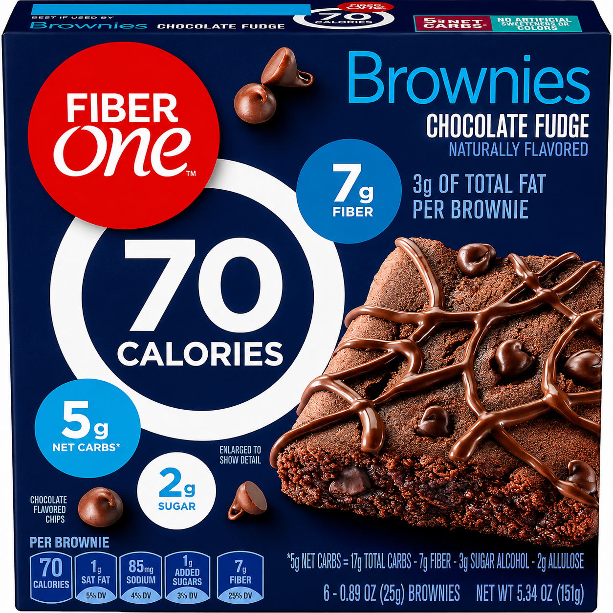 Fiber One Chocolate Fudge Brownies, 70 Calories, High Fiber Snack Bars, 6 Count
