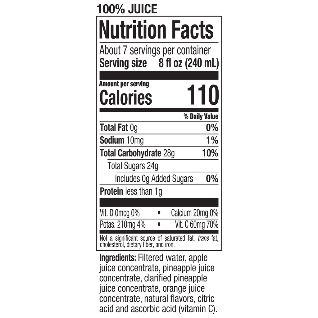 Dole 100% Pineapple Orange Juice Pulp-Free Chilled 52 fl oz