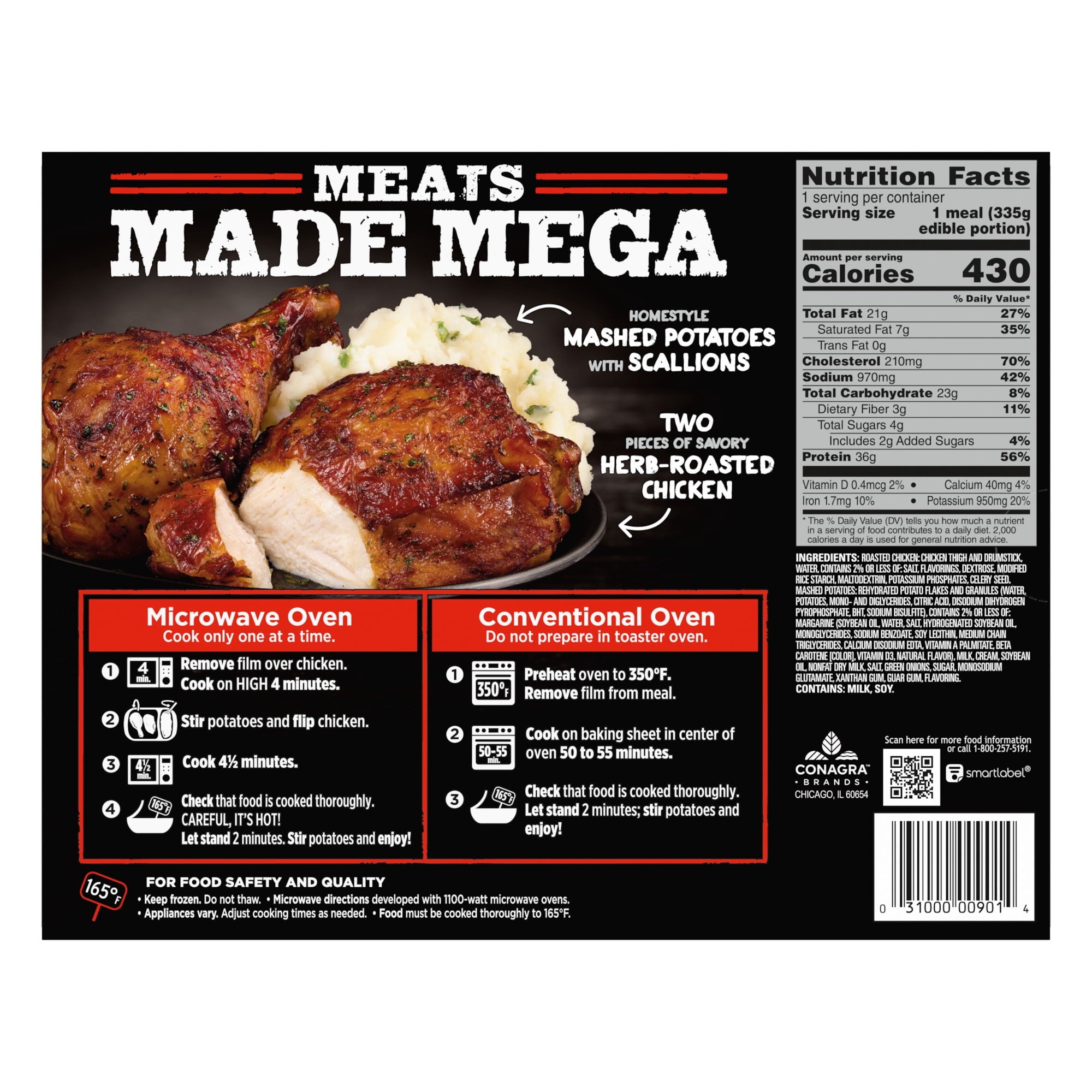 Banquet Mega Meats Roasted Chicken Frozen Meal 13.4 Oz