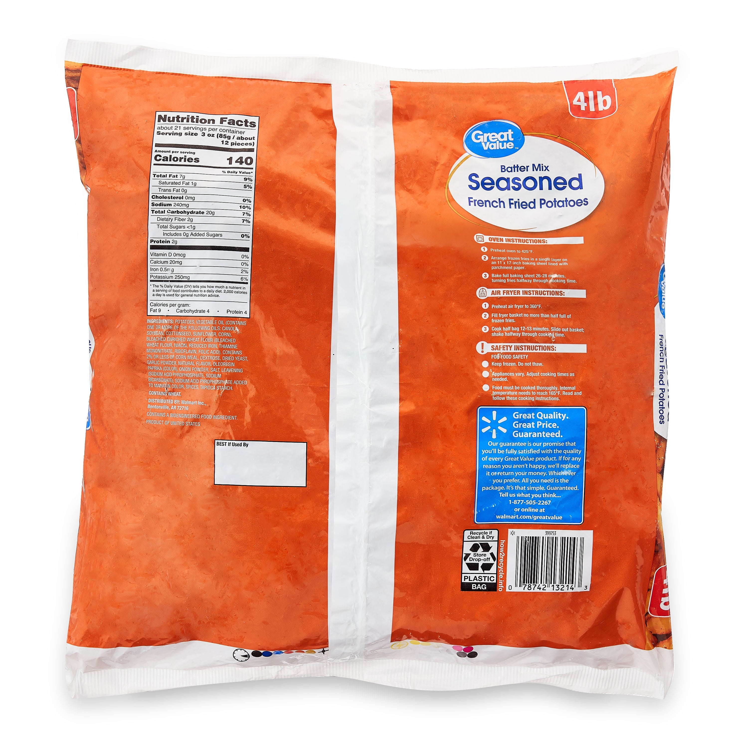 Great Value Seasoned French Fried Potatoes Frozen 64 Oz