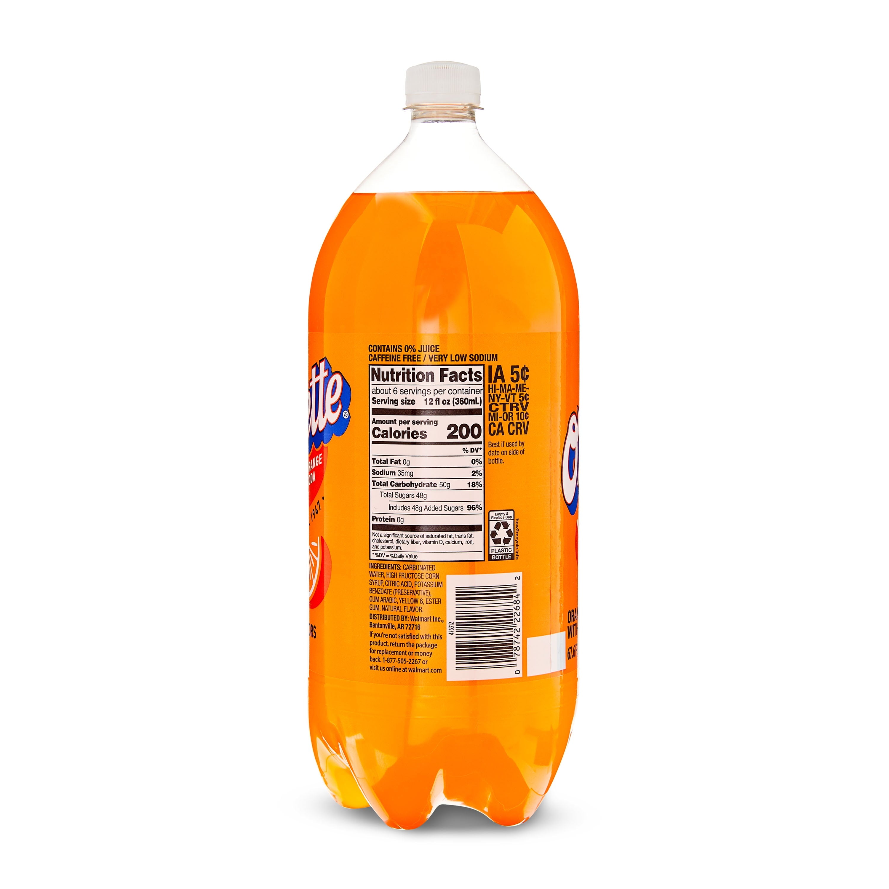 Great Value Orangette Orange Soda Pop Bottle 2 L
