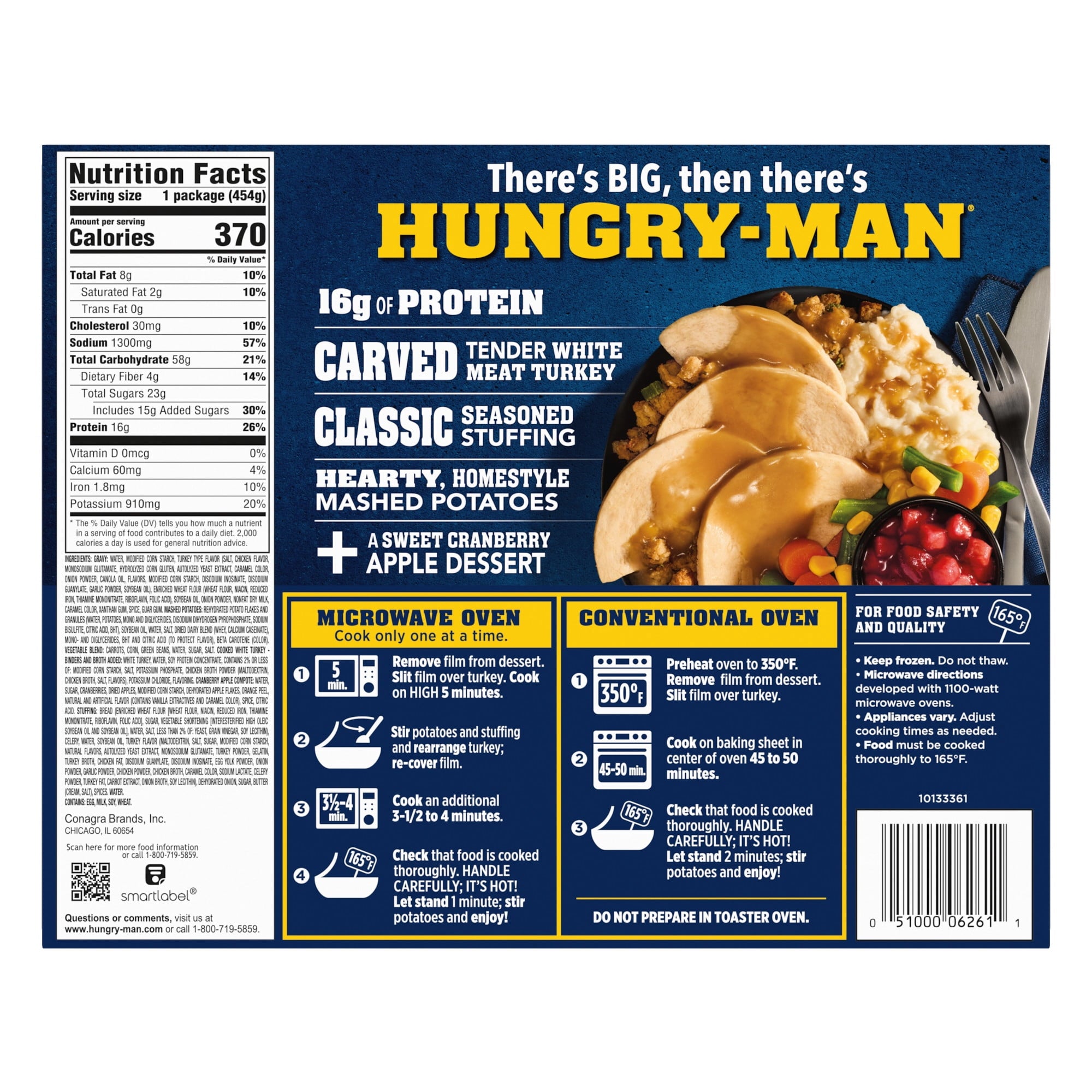 Hungry-Man Carved White Meat Roasted Turkey Frozen Meal 16 Oz