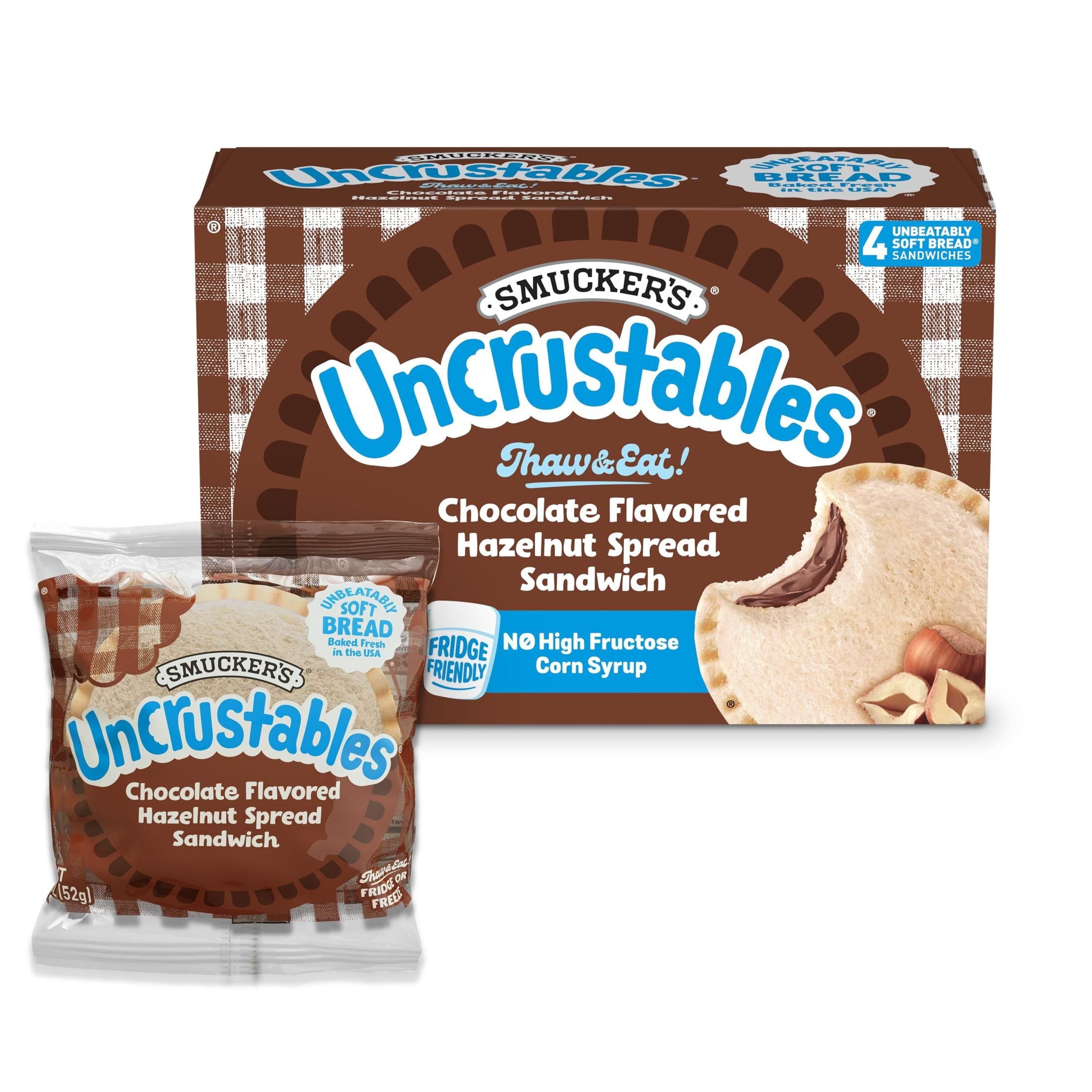 Smucker's Uncrustables Chocolate Flavored Hazelnut Spread Sandwiches Frozen 4 Count 7.2 Oz