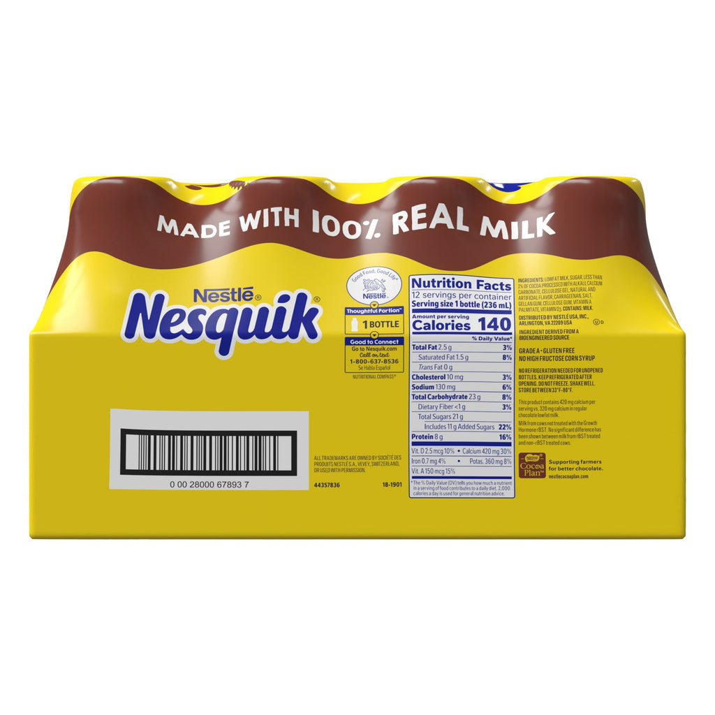 Nesquik Chocolate Low-Fat Milk Ready to Drink 8 fl oz Bottles 12 Pack