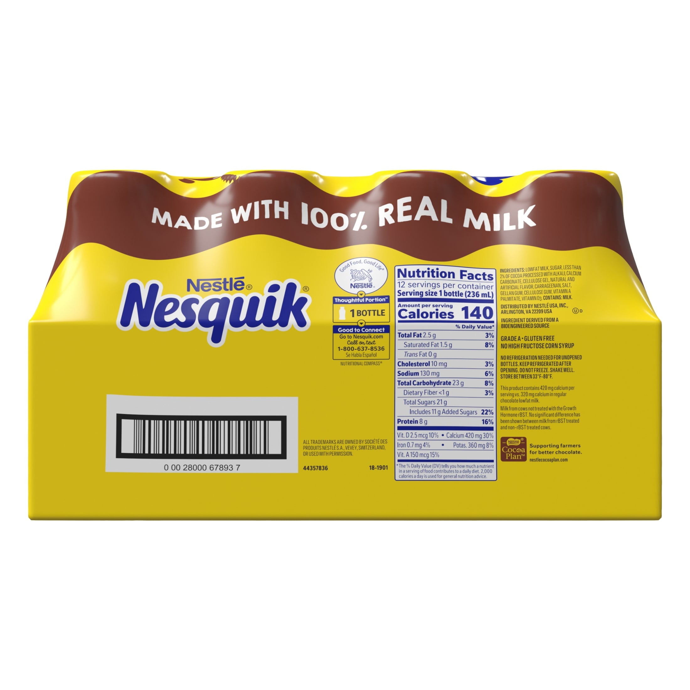 Nesquik Chocolate Low-Fat Milk Ready to Drink 8 fl oz Bottles 12 Pack