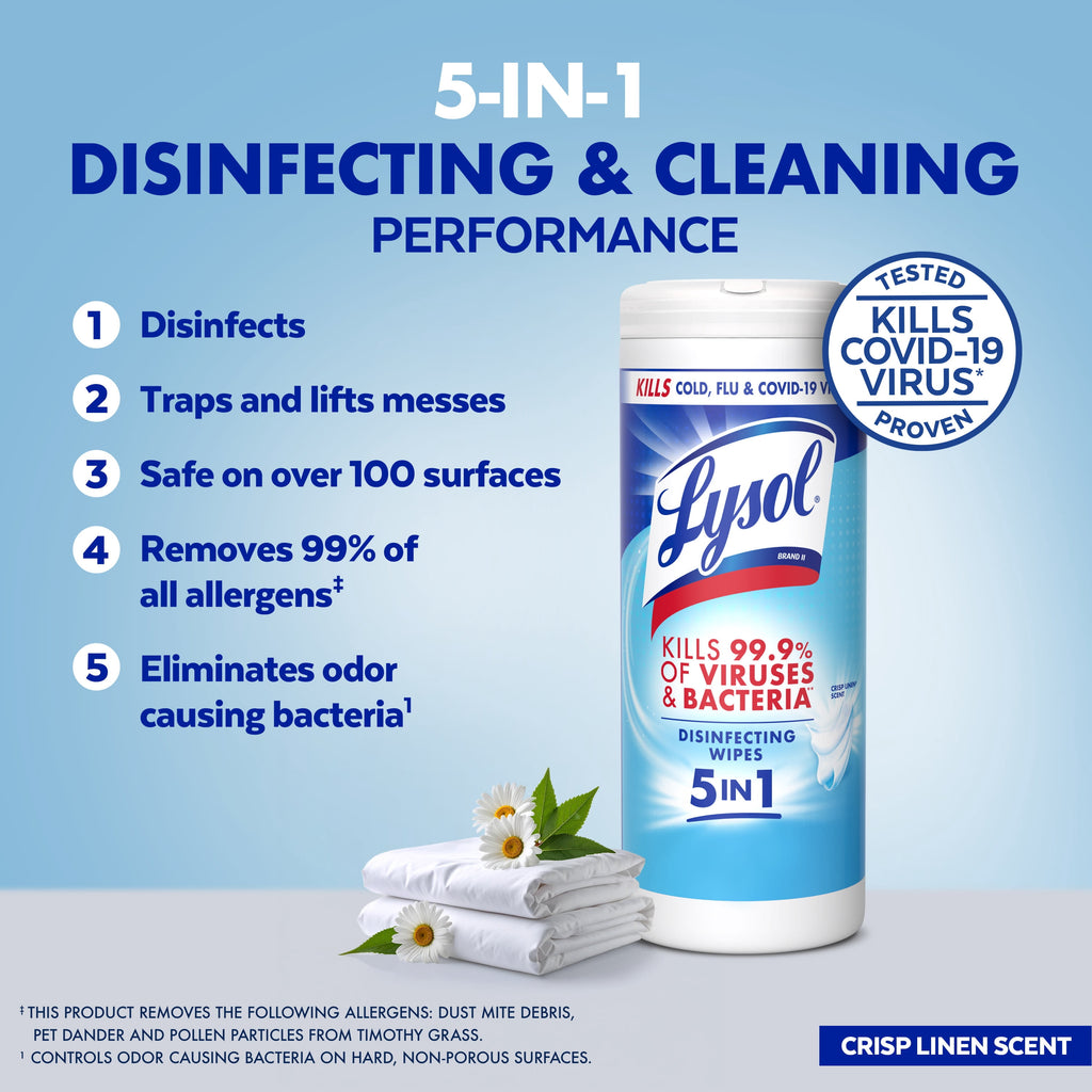 Lysol Disinfecting Wipes Lemon Mango & Hibiscus Crisp Linen Scent 35 Count Pack of 3