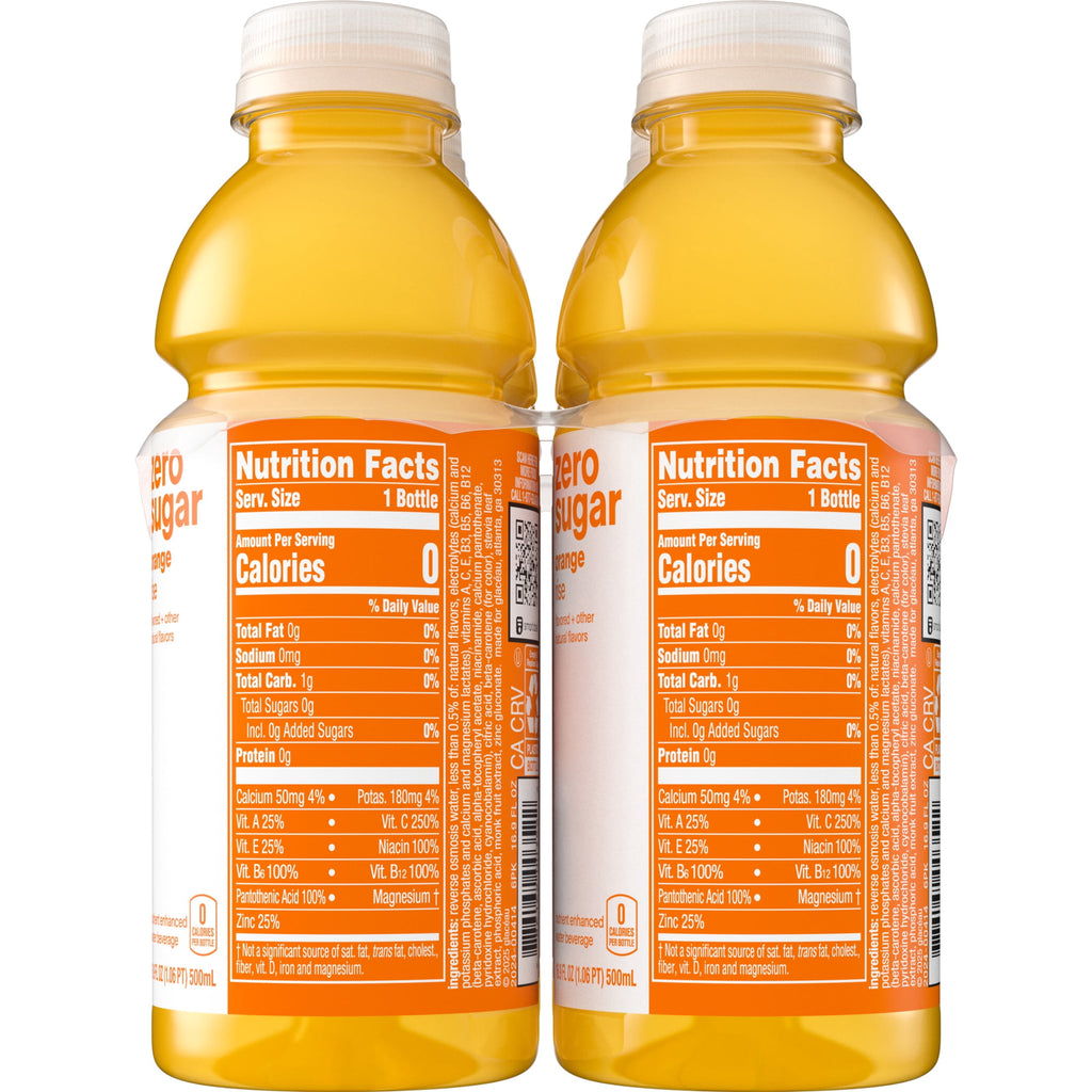 Vitaminwater Zero Sugar Rise Orange Flavored Water 16.9 fl oz 6 Pack