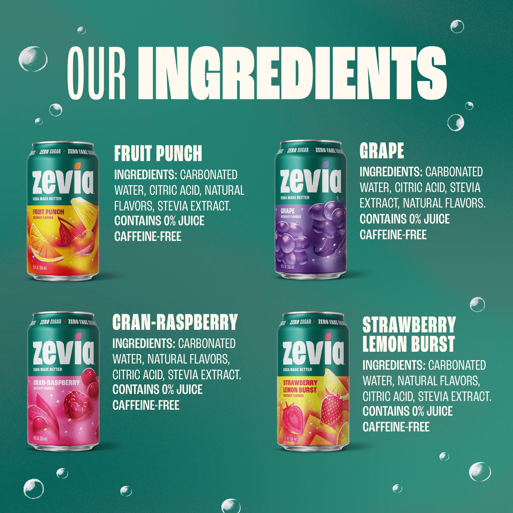 Zevia Zero Sugar Caffeine Free Fruity Variety Soda Pop Cans 12 Fl Oz 8 Pack