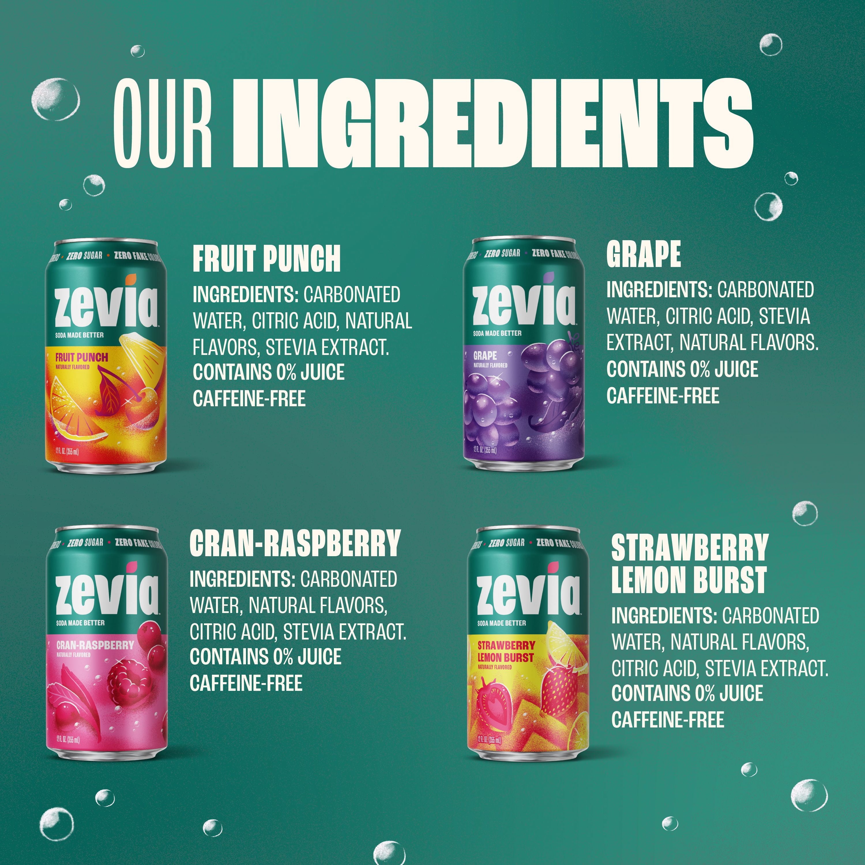 Zevia Zero Sugar Caffeine Free Fruity Variety Soda Pop Cans 12 Fl Oz 8 Pack