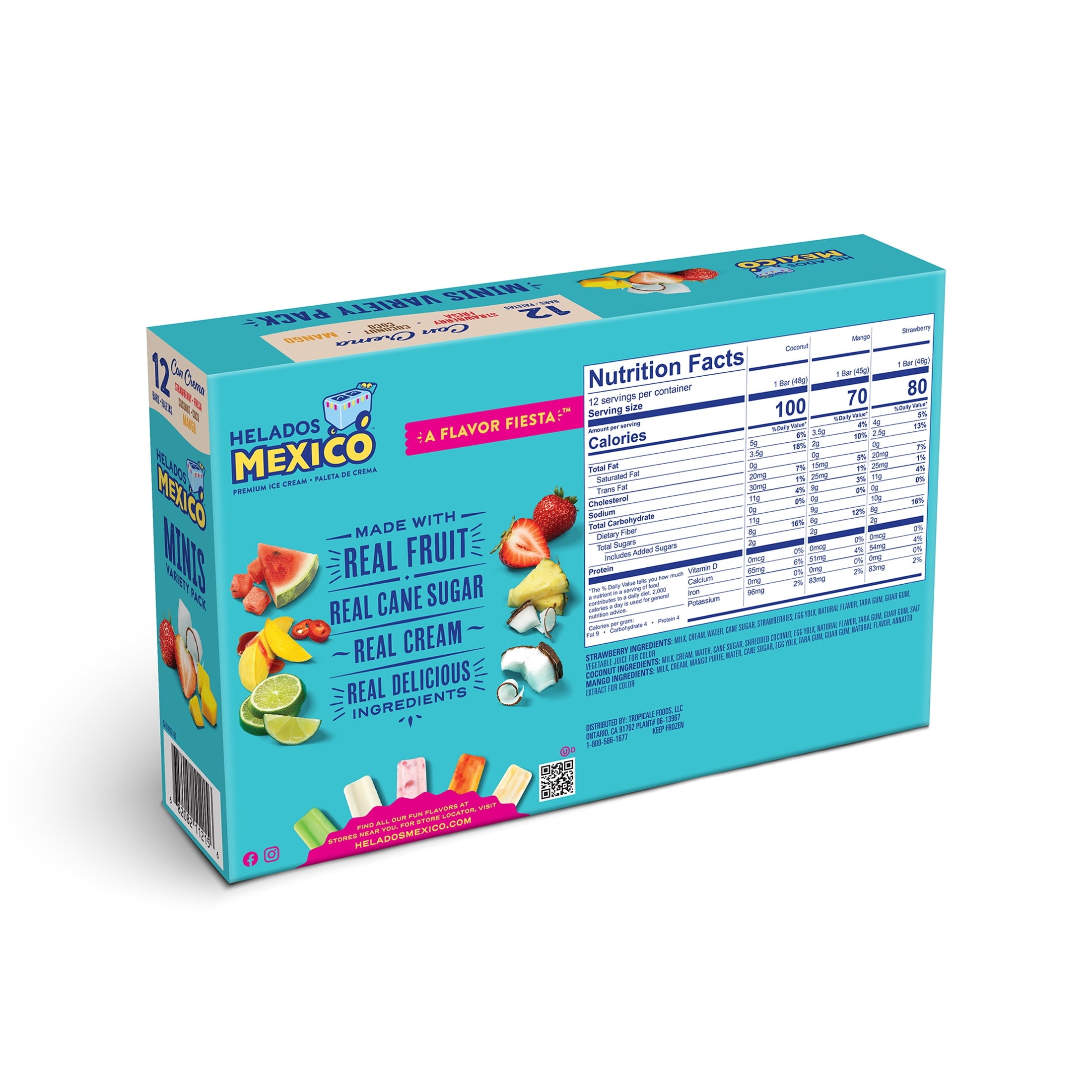 Helados Mexico Minis Strawberry Coconut Mango Ice Cream Bars Variety Pack 12 Count 18 Fl Oz