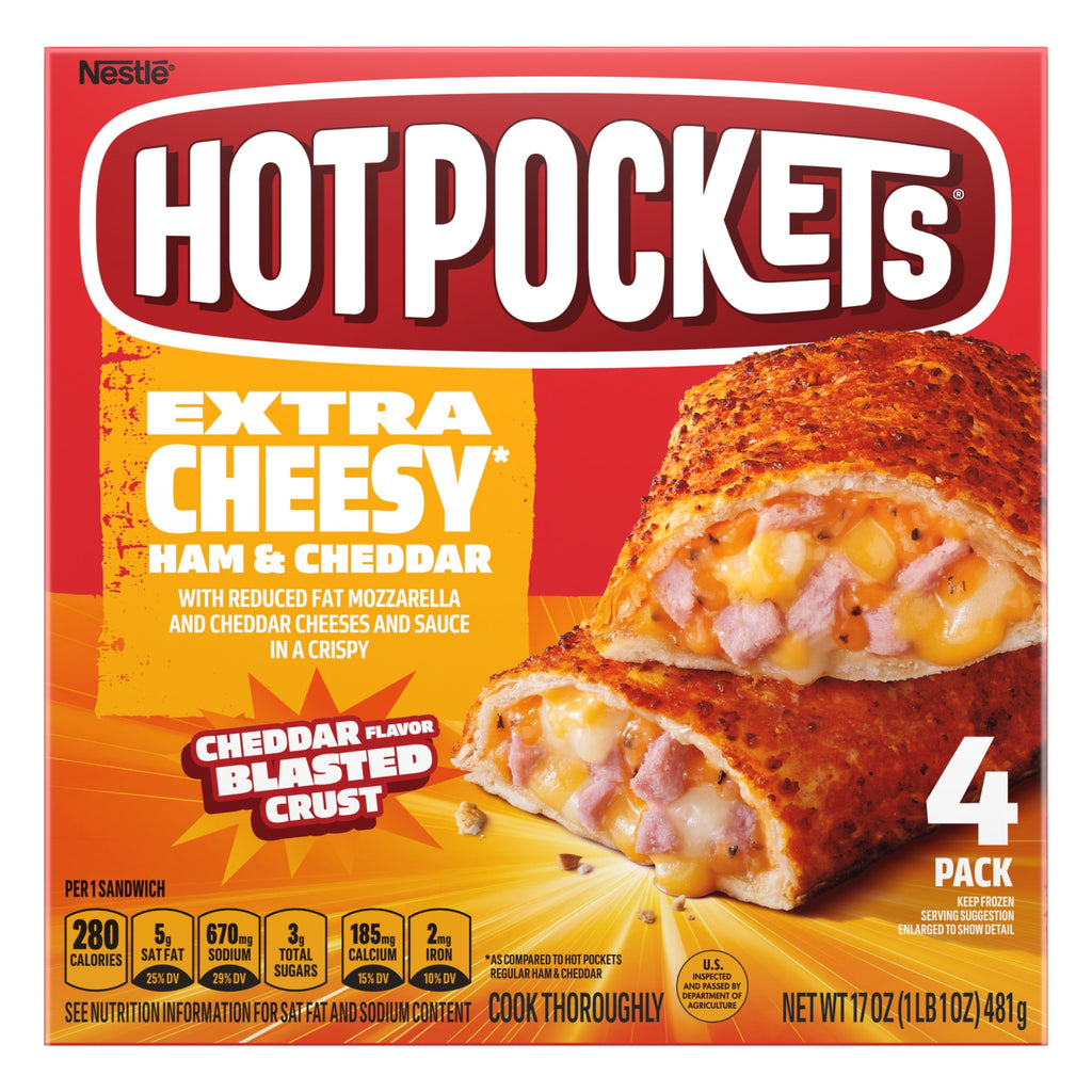 Hot Pockets Ham And Cheddar Extra Cheesy Frozen Sandwich 4 Pack 17 Oz
