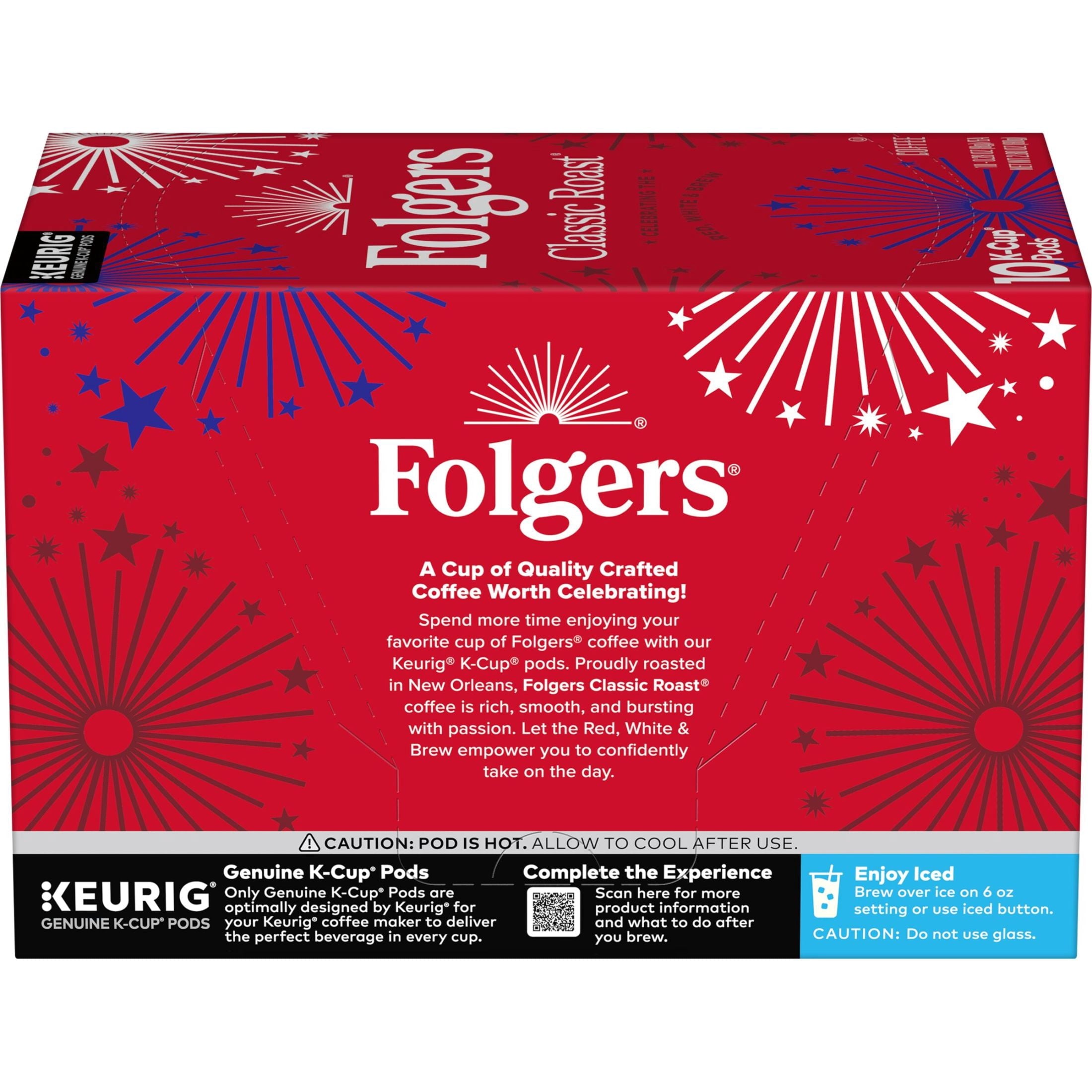 Folgers Classic Roast Naturally Caffeinated Medium Roast Coffee Keurig K-Cup Pods 10 Count Box