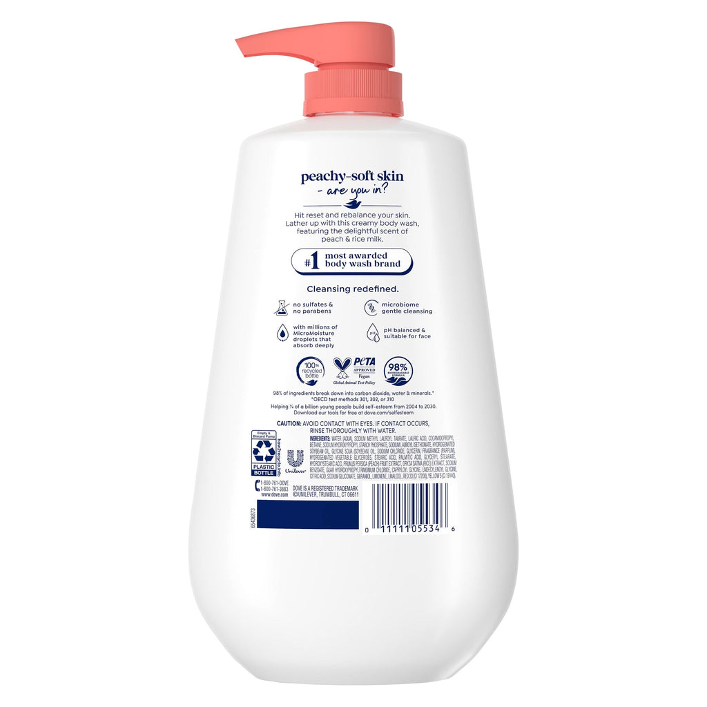 Dove Rebalance Body Wash White Peach & Rice Milk Moisturizing Skin Cleanser 30.6 fl oz