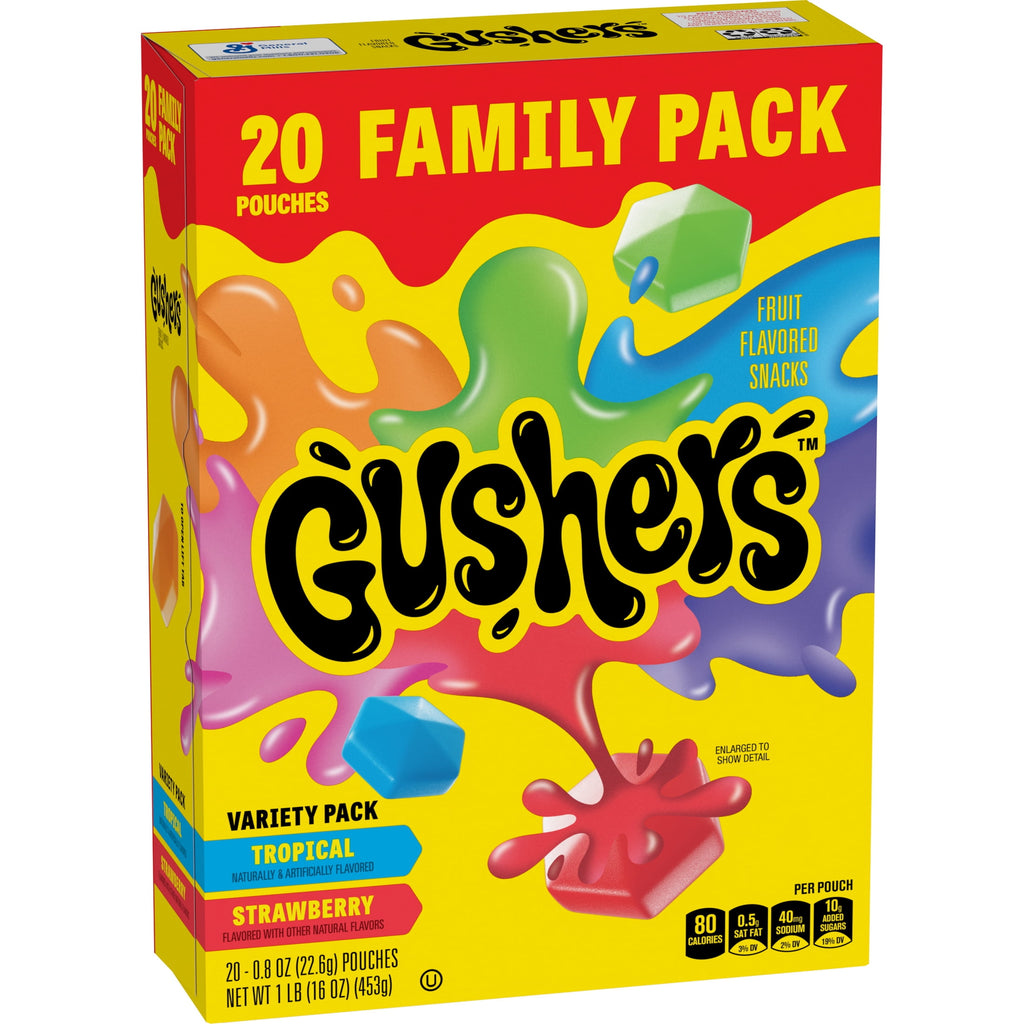 Tropical and Strawberry Fruit Flavored Snacks 16 Oz 20 Count Gushers