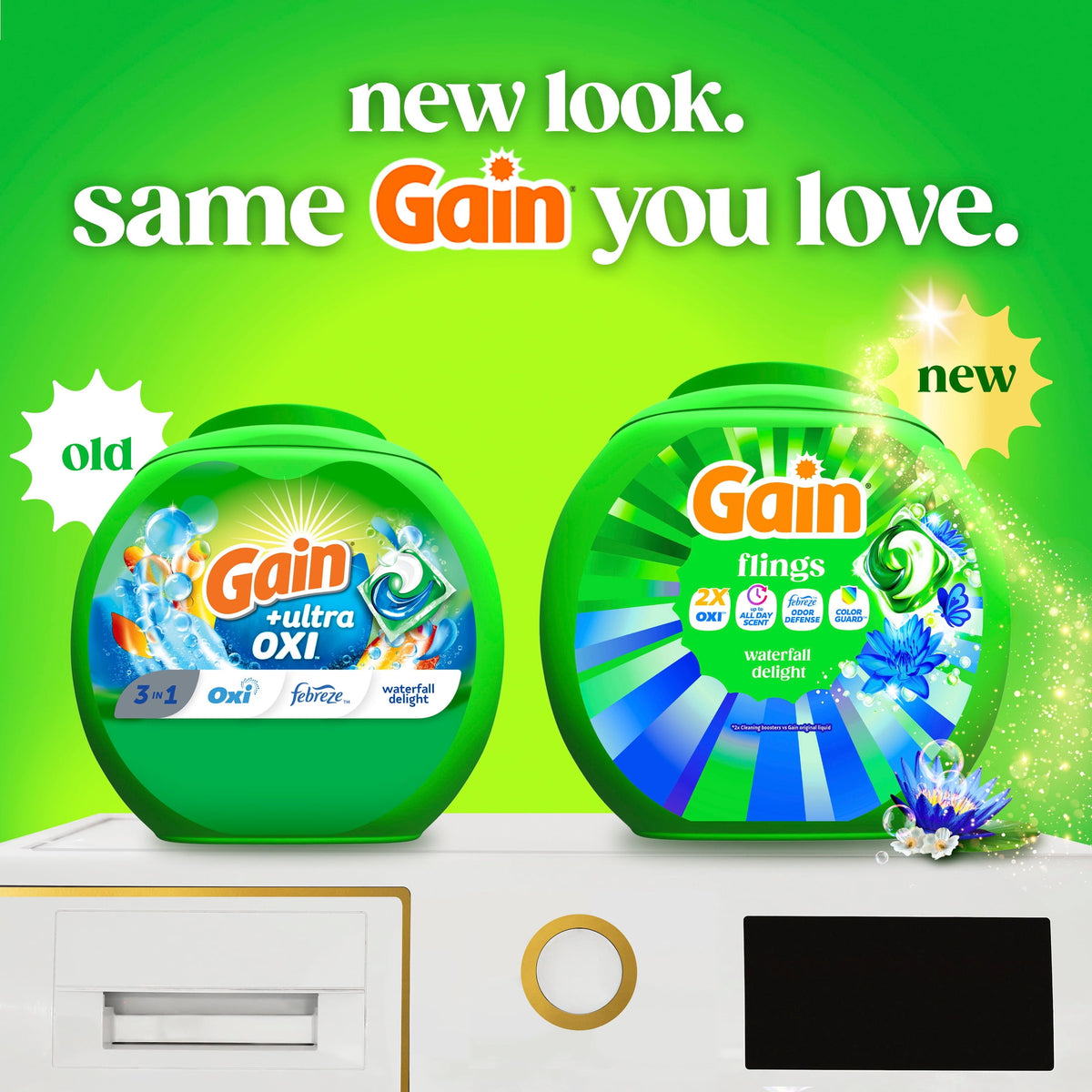 Gain Flings 4-in-1 Oxi Boost Febreze Laundry Detergent Pacs Waterfall Delight 60 Count