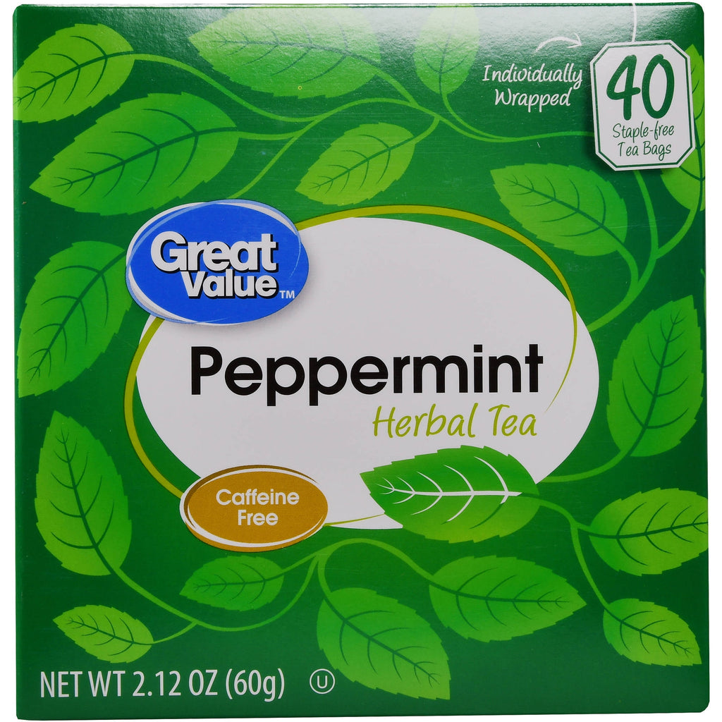 Great Value Peppermint Herbal Tea Bags Caffeine Free 2.12 oz 40 Count