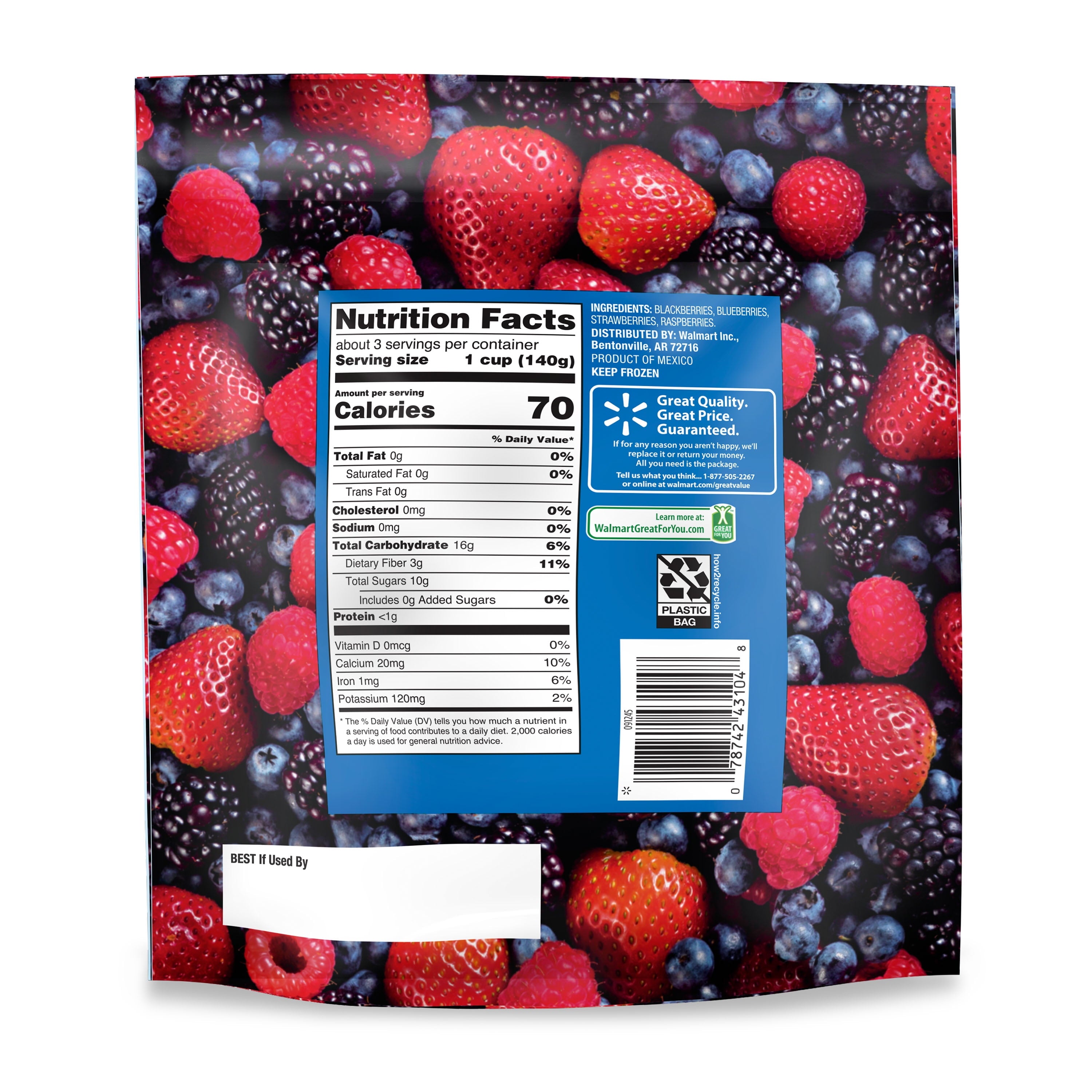 Great Value Whole Berry Medley Frozen 16 Oz