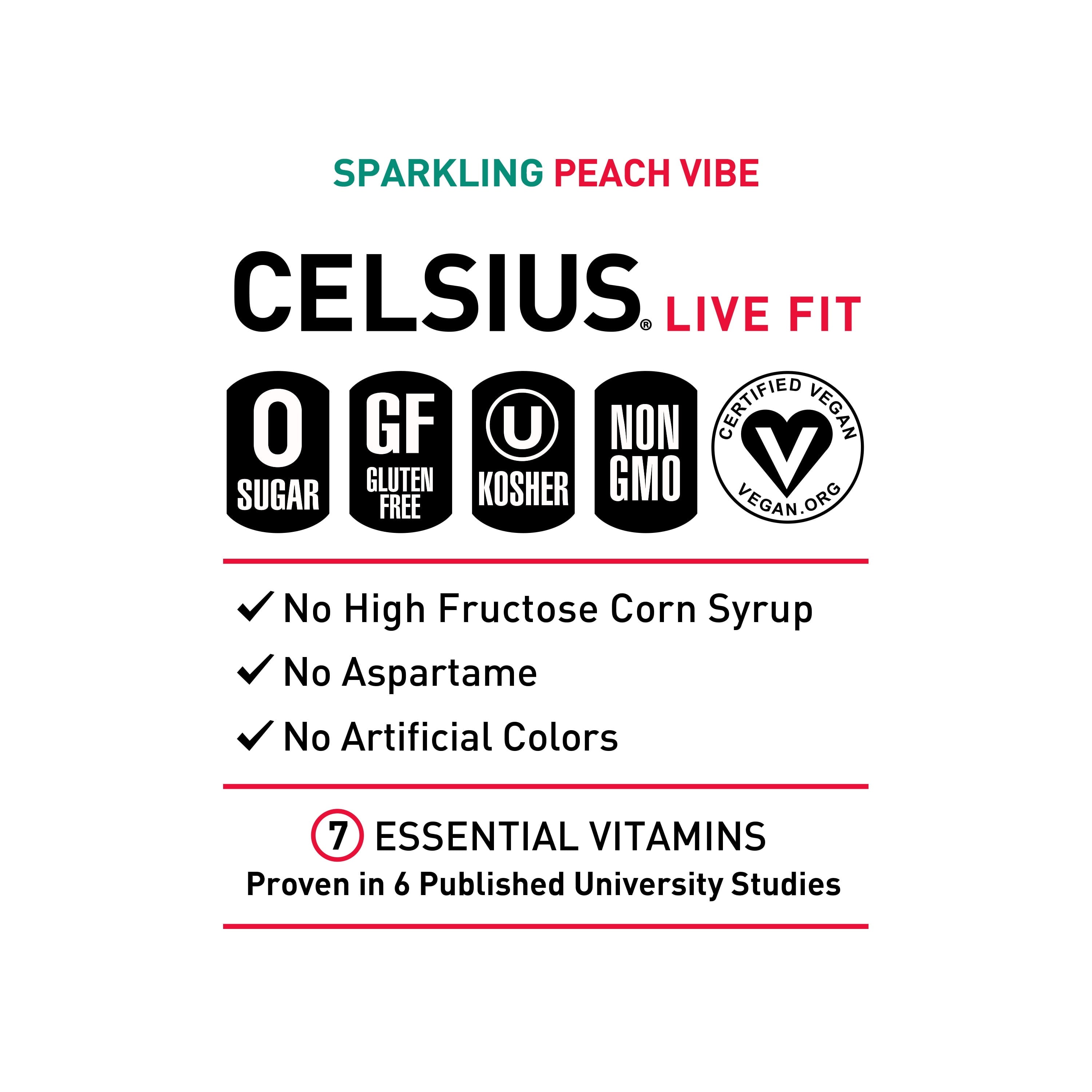 CELSIUS Sparkling Peach Vibe Energy Drink 12 fl oz Single Can