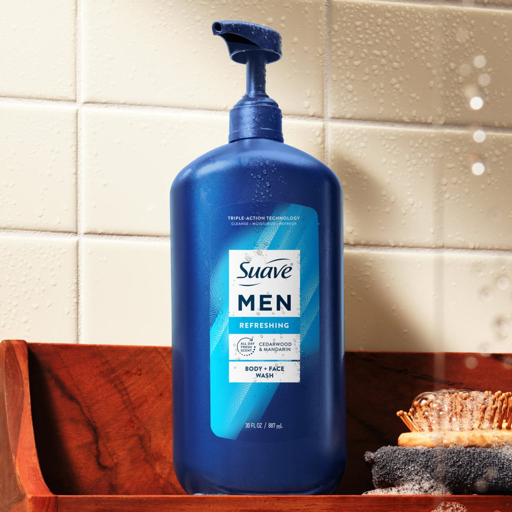 Suave Men Refreshing 2-in-1 Body & Face Wash Moisturizing Skin Cleanser 30 fl oz