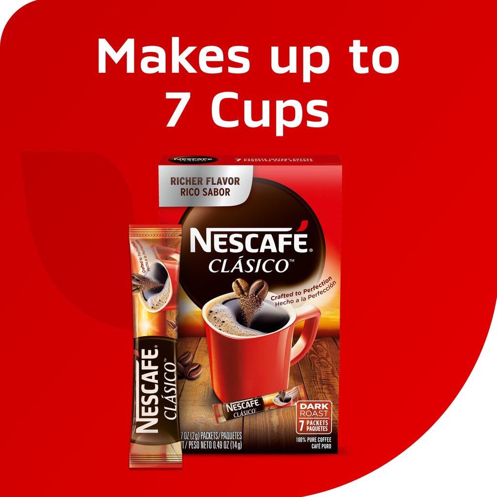 NESCAFÉ CLÁSICO Naturally Caffeinated Dark Roast Instant Coffee 0.07 oz 7 Count