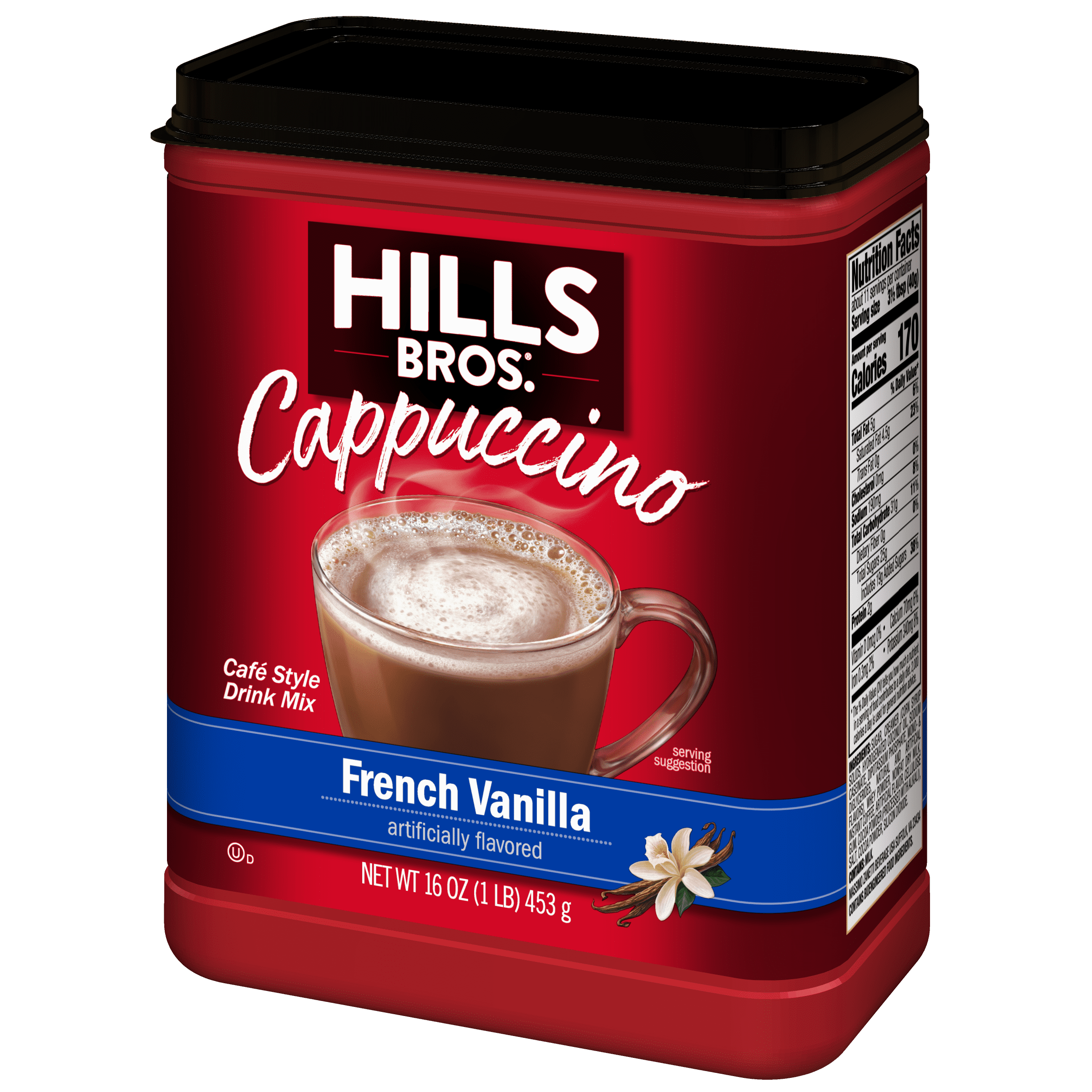 Hills Bros French Vanilla Naturally Caffeinated Medium Instant Cappuccino Mix 16 oz Canister