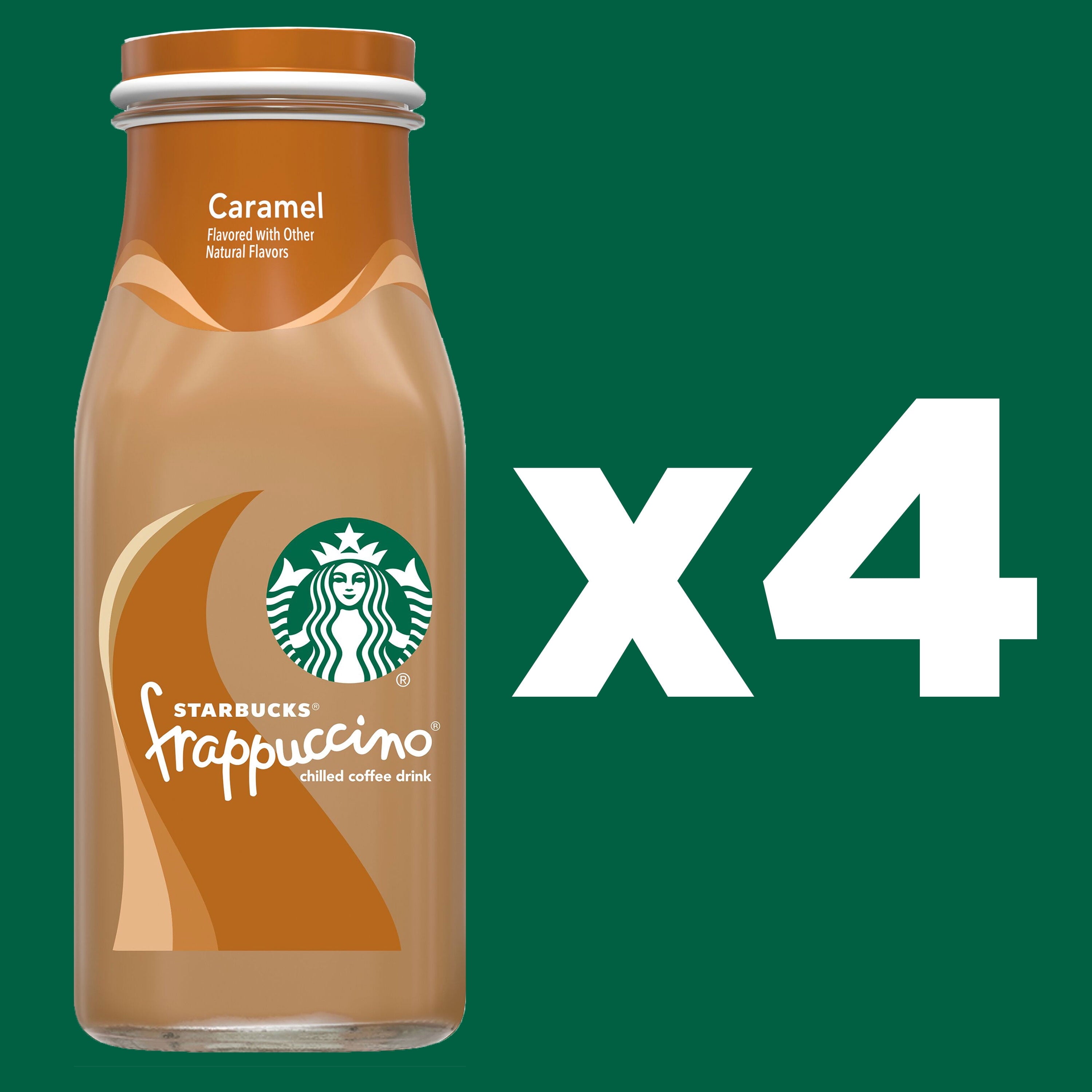 Starbucks Frappuccino Caramel Naturally Caffeinated Medium Roast Chilled Coffee Drink 4 Count 9.5 fl oz Bottles