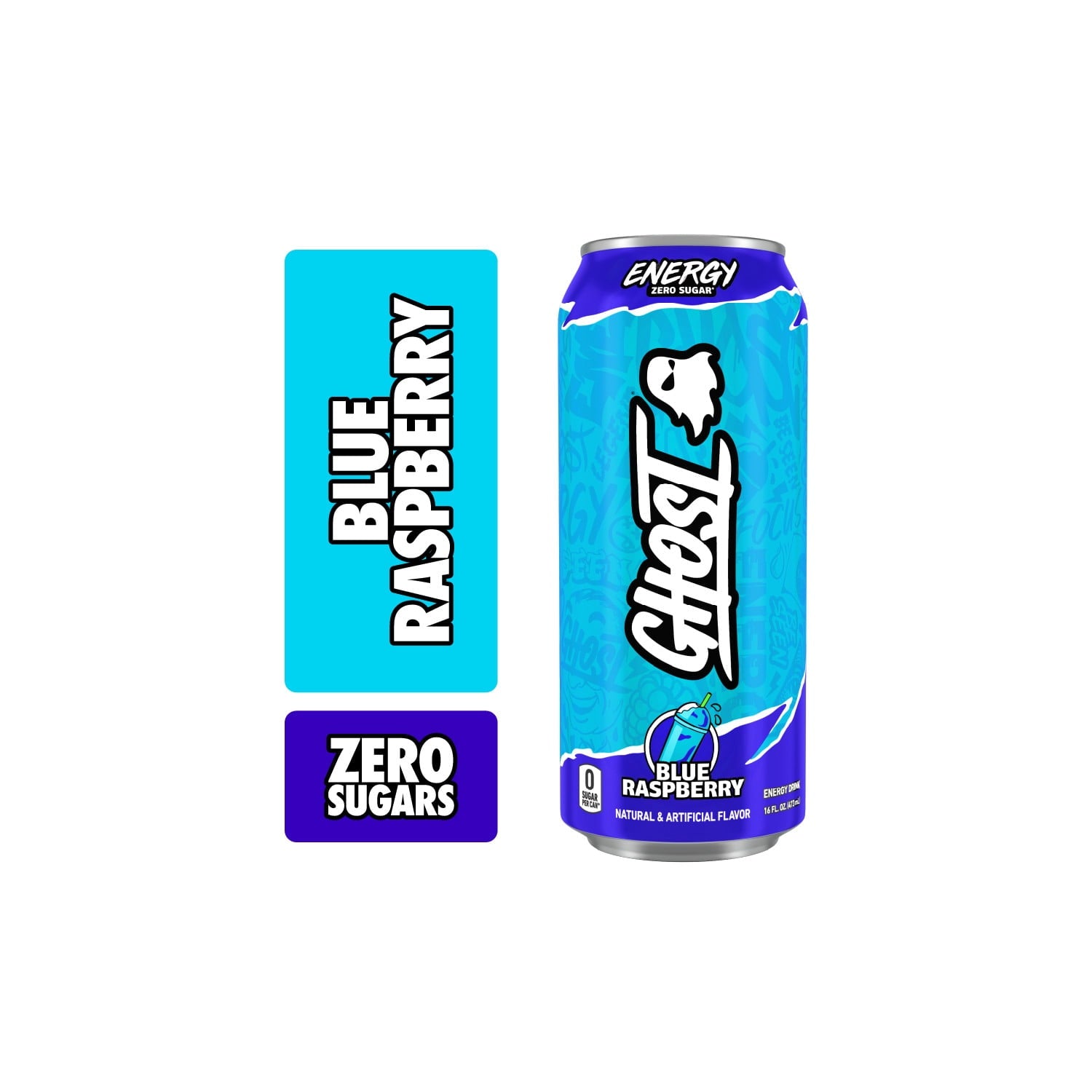 GHOST Energy Zero Sugars Energy Drink Blue Raspberry 16 fl oz Single Can