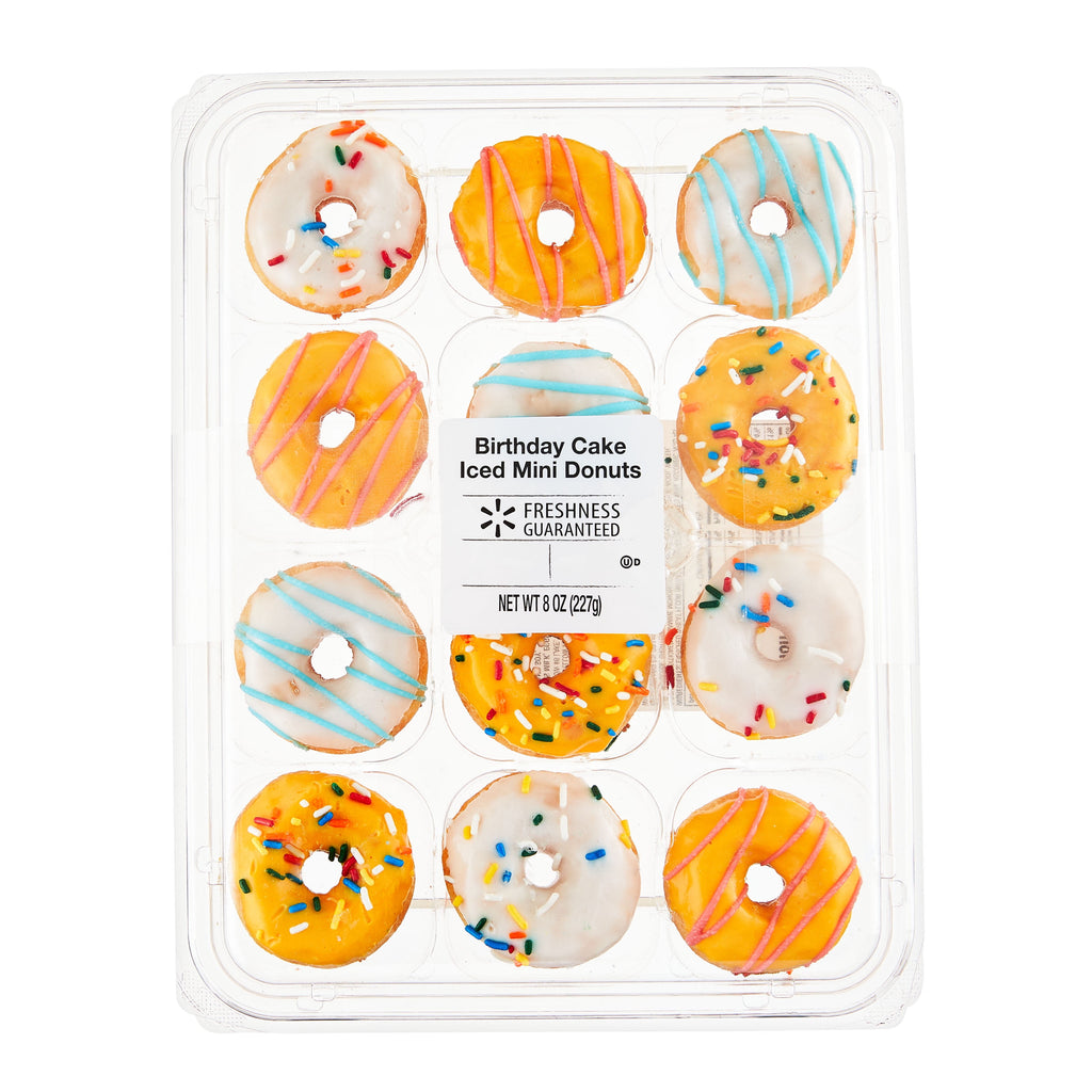 Birthday Cake Iced Mini Donuts 8 Oz 12 Count Freshness Guaranteed