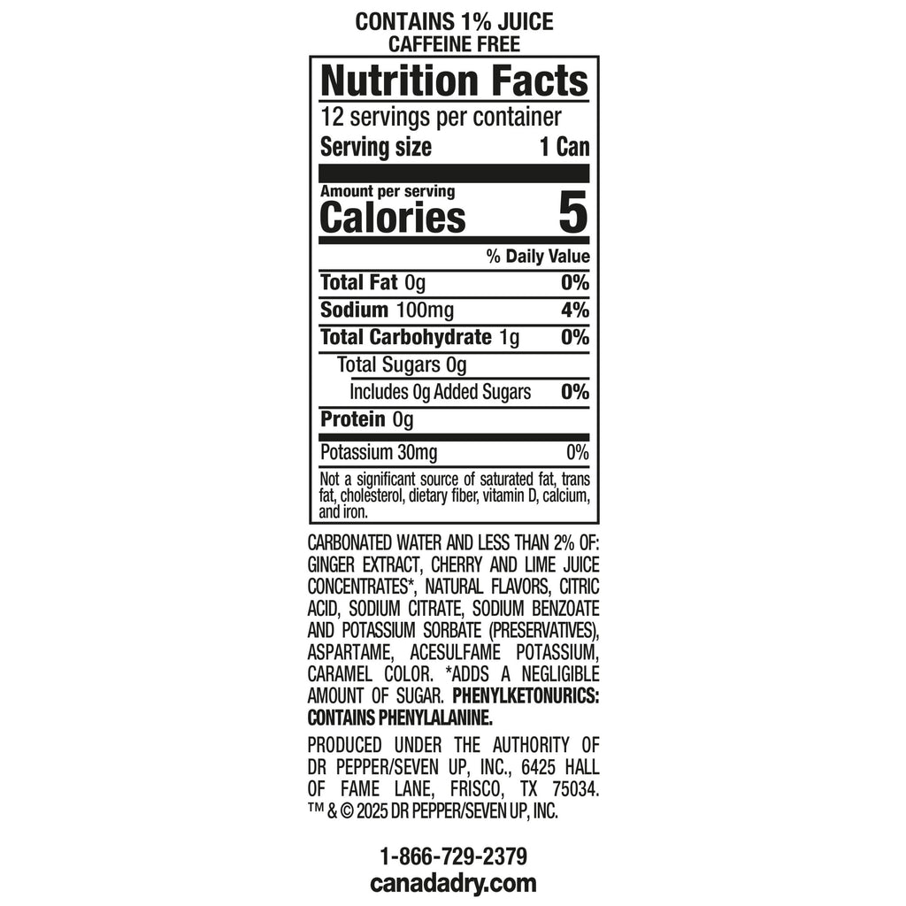 Canada Dry Zero Sugar Fruit Splash Cherry Ginger Ale Soda Pop Cans 12 Fl Oz 12 Pack