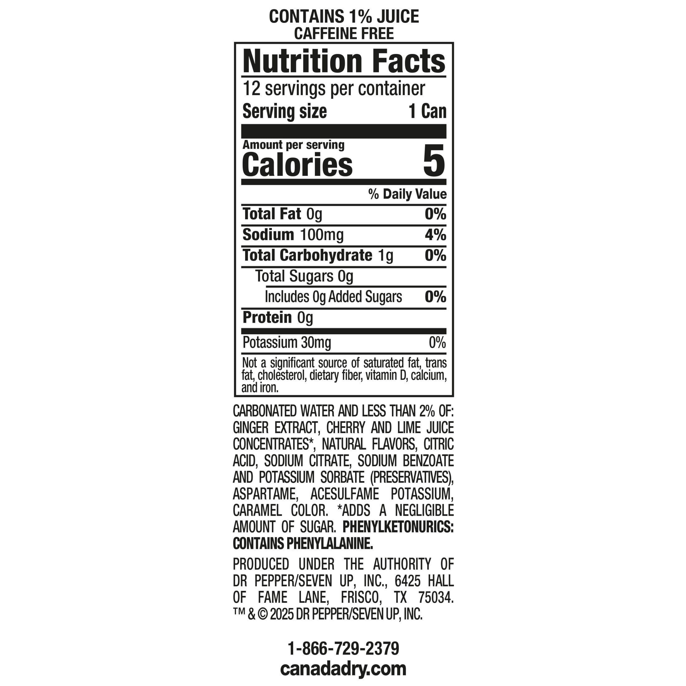 Canada Dry Zero Sugar Fruit Splash Cherry Ginger Ale Soda Pop Cans 12 Fl Oz 12 Pack
