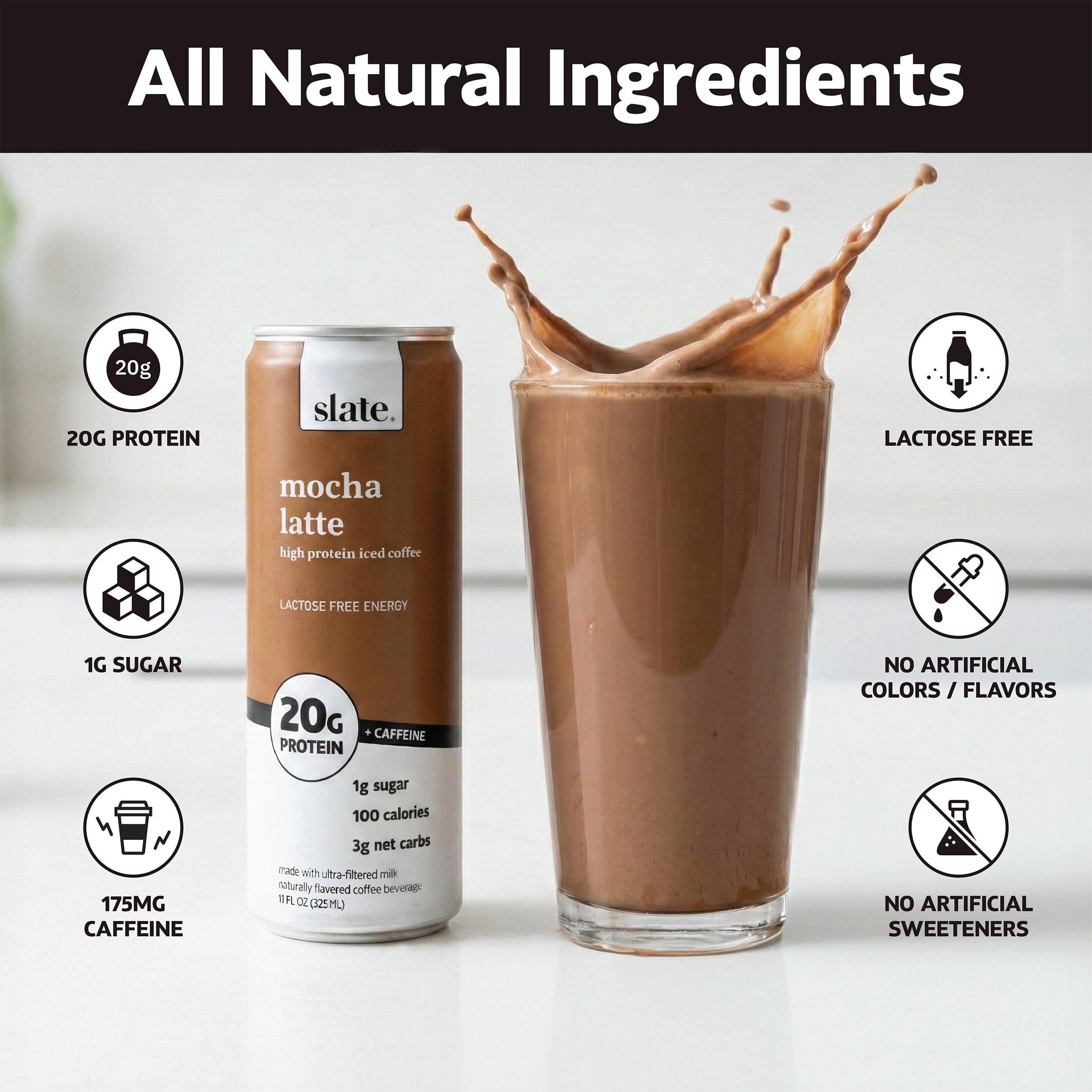 Slate Milk Mocha High Protein Naturally Caffeinated Medium Roast Latte 11 fl oz Can