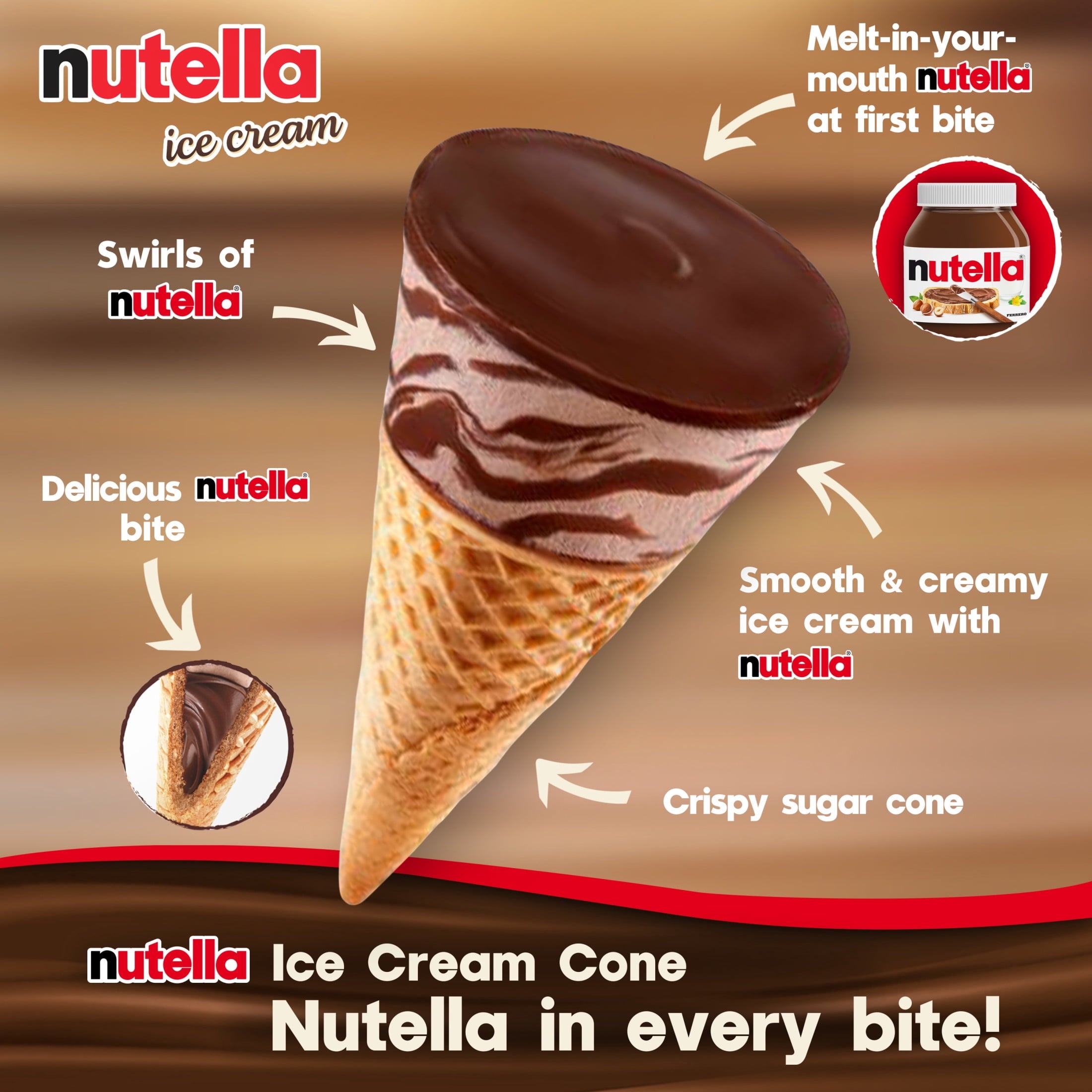 Nutella Hazelnut Flavored Ice Cream Cones 4 Count 12.2 Fl Oz