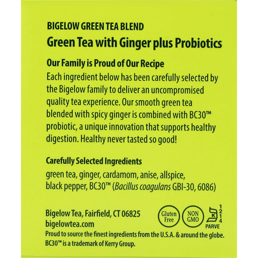 Bigelow Tea Green Tea with Ginger Plus Probiotics Bags 0.9 oz 18 Count