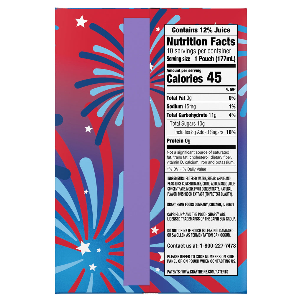 Capri Sun Summer Blast Passion Fruit Mango Flavored Juice Drink Blend 10 Count 6 fl oz Pouches