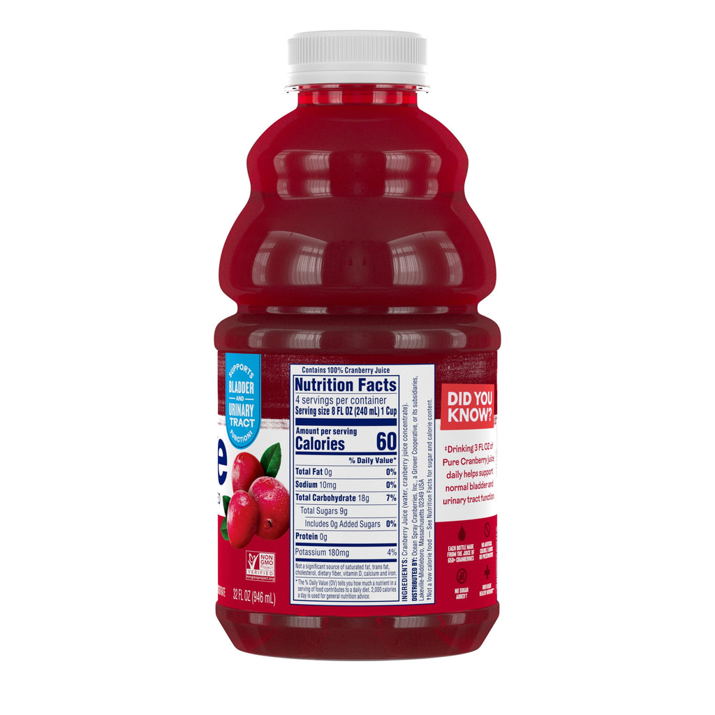Ocean Spray Pure Unsweetened Cranberry 100% Juice 32 fl oz Bottle