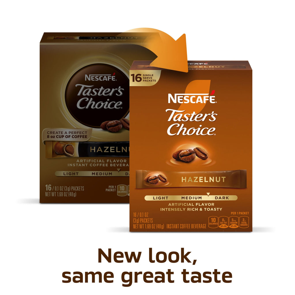 NESCAFÉ Taster's Choice Hazelnut Naturally Caffeinated Medium-Dark Roast Instant Coffee Packets 1.69 oz Box
