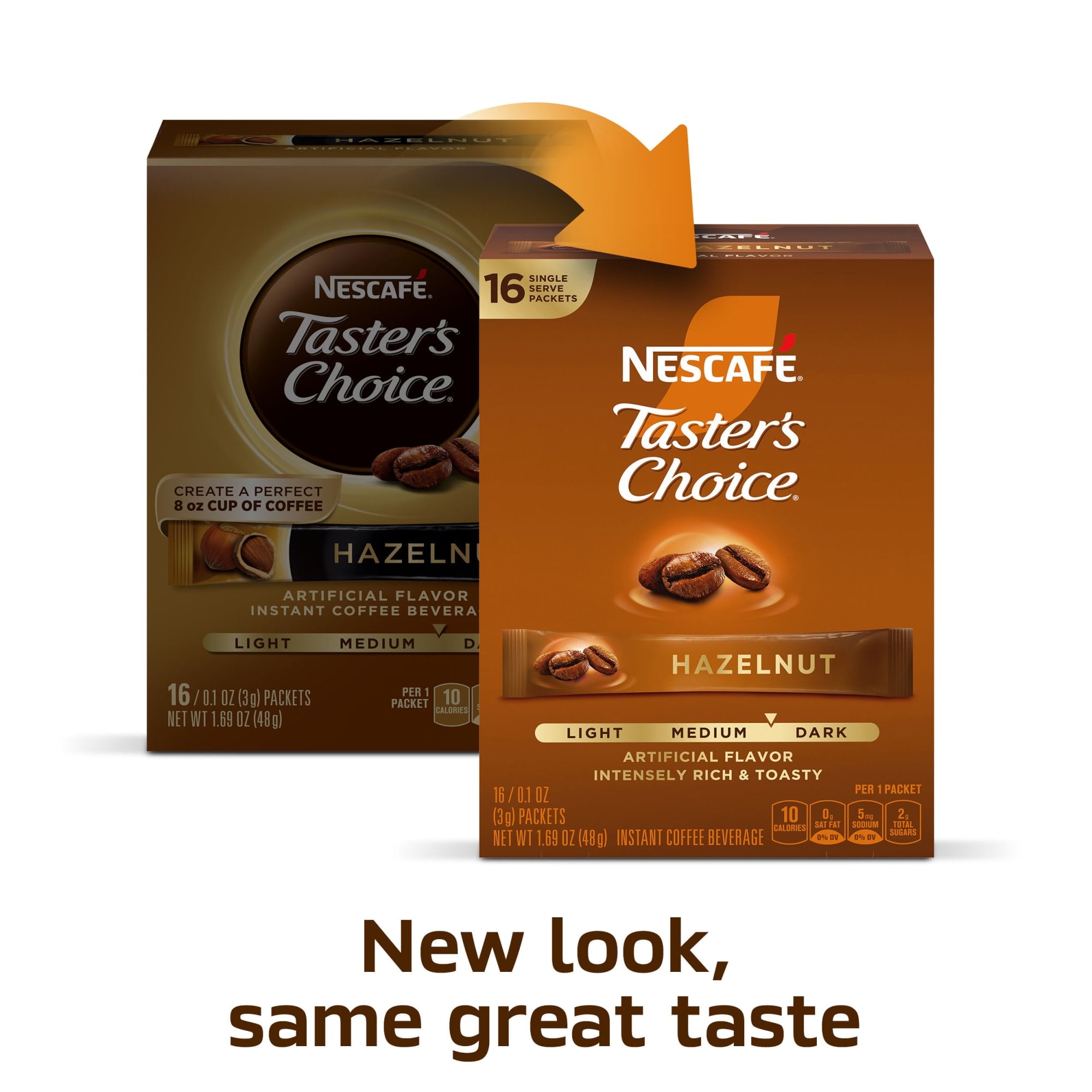 NESCAFÉ Taster's Choice Hazelnut Naturally Caffeinated Medium-Dark Roast Instant Coffee Packets 1.69 oz Box
