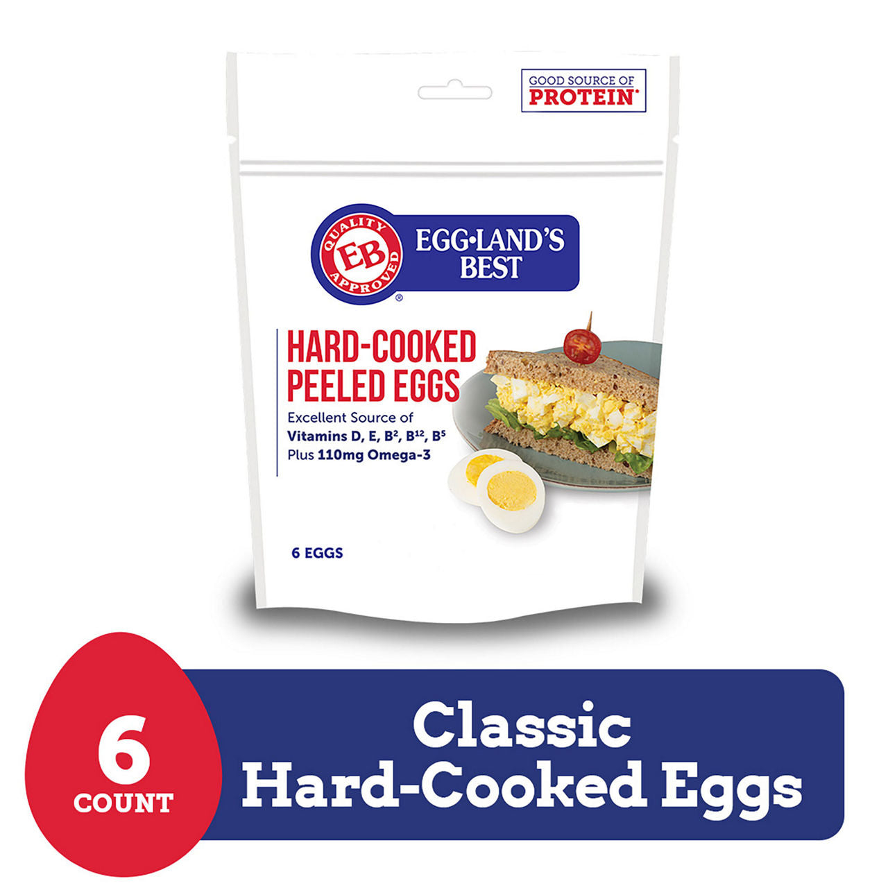 Eggland's Best Hard Cooked Peeled Medium White Eggs 6 Count